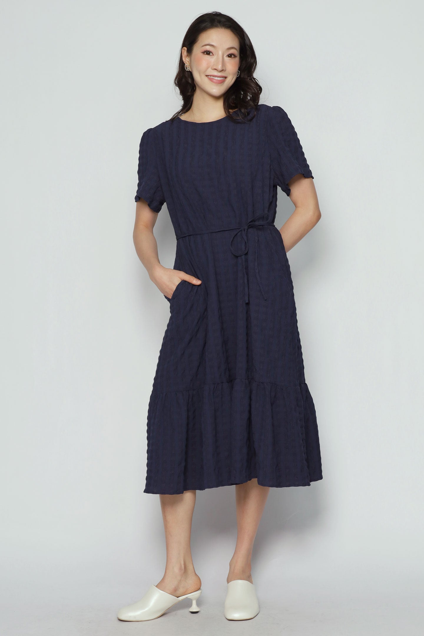 Backorders Xing Dress in Blue Textured