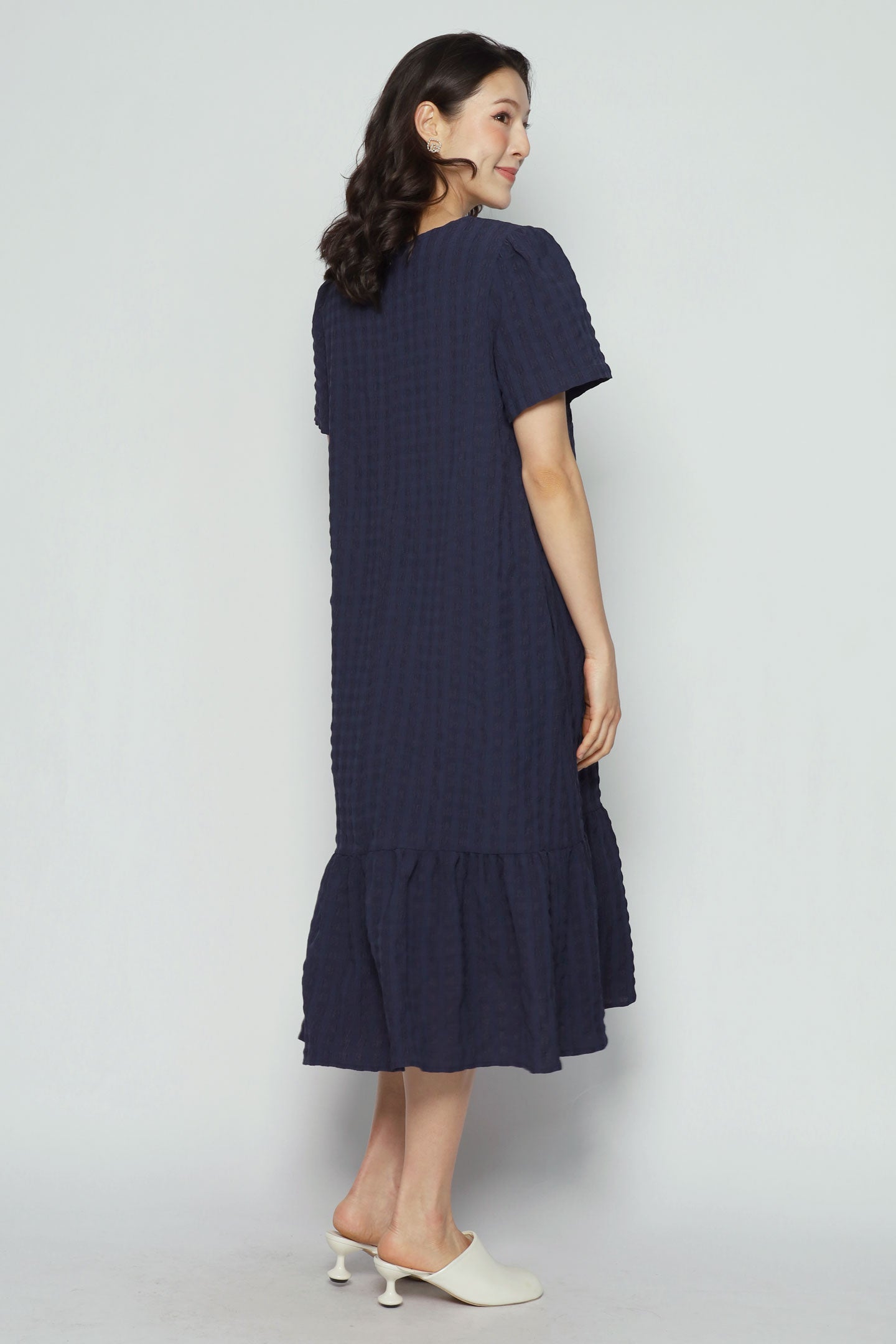 Backorders Xing Dress in Blue Textured