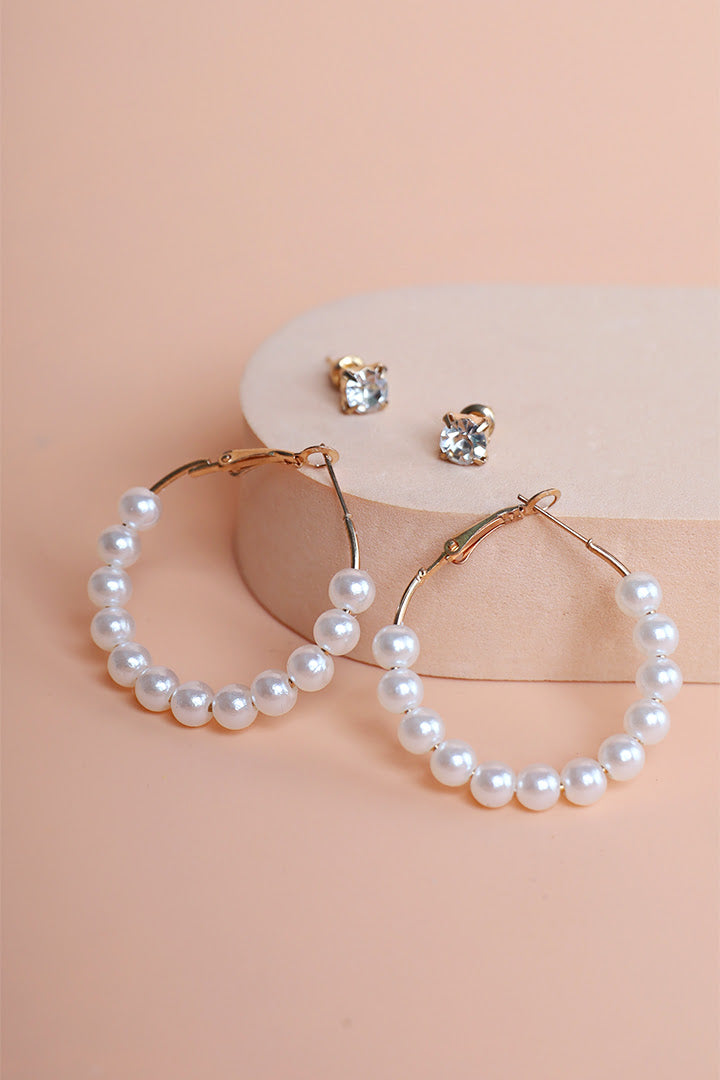 Sparkling Diamond-Pearl Earrings Set