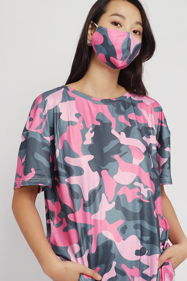 Trilly Chain Candy Camo Top in Pink Green
