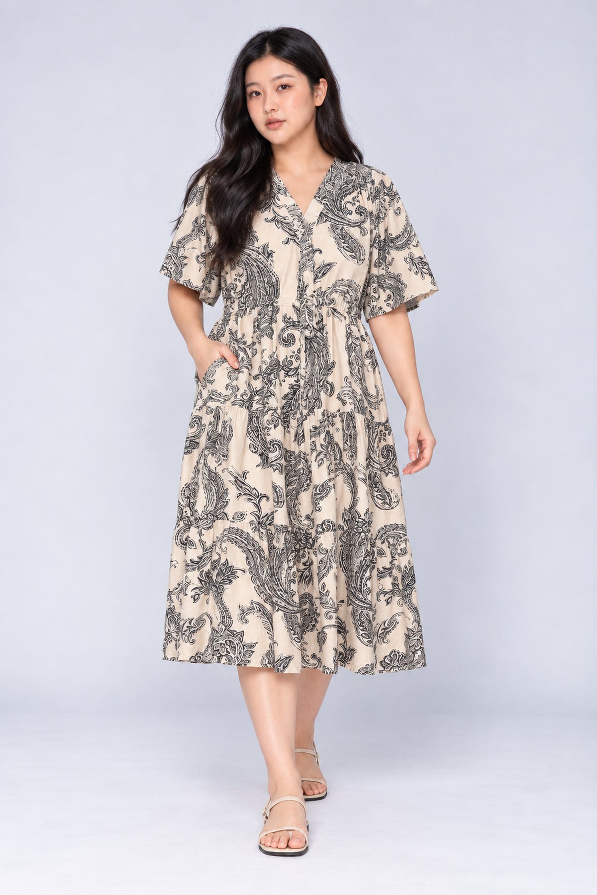 Keisha Dress in Cream Paisley