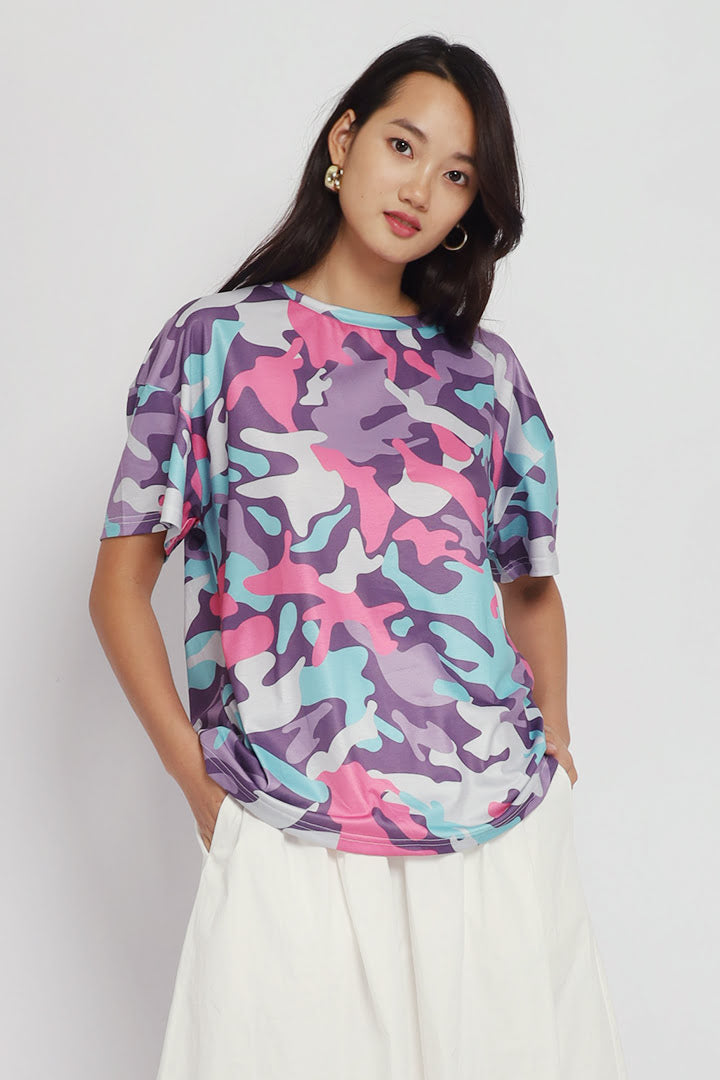 Trilly Chain Candy Camo Top in Purple