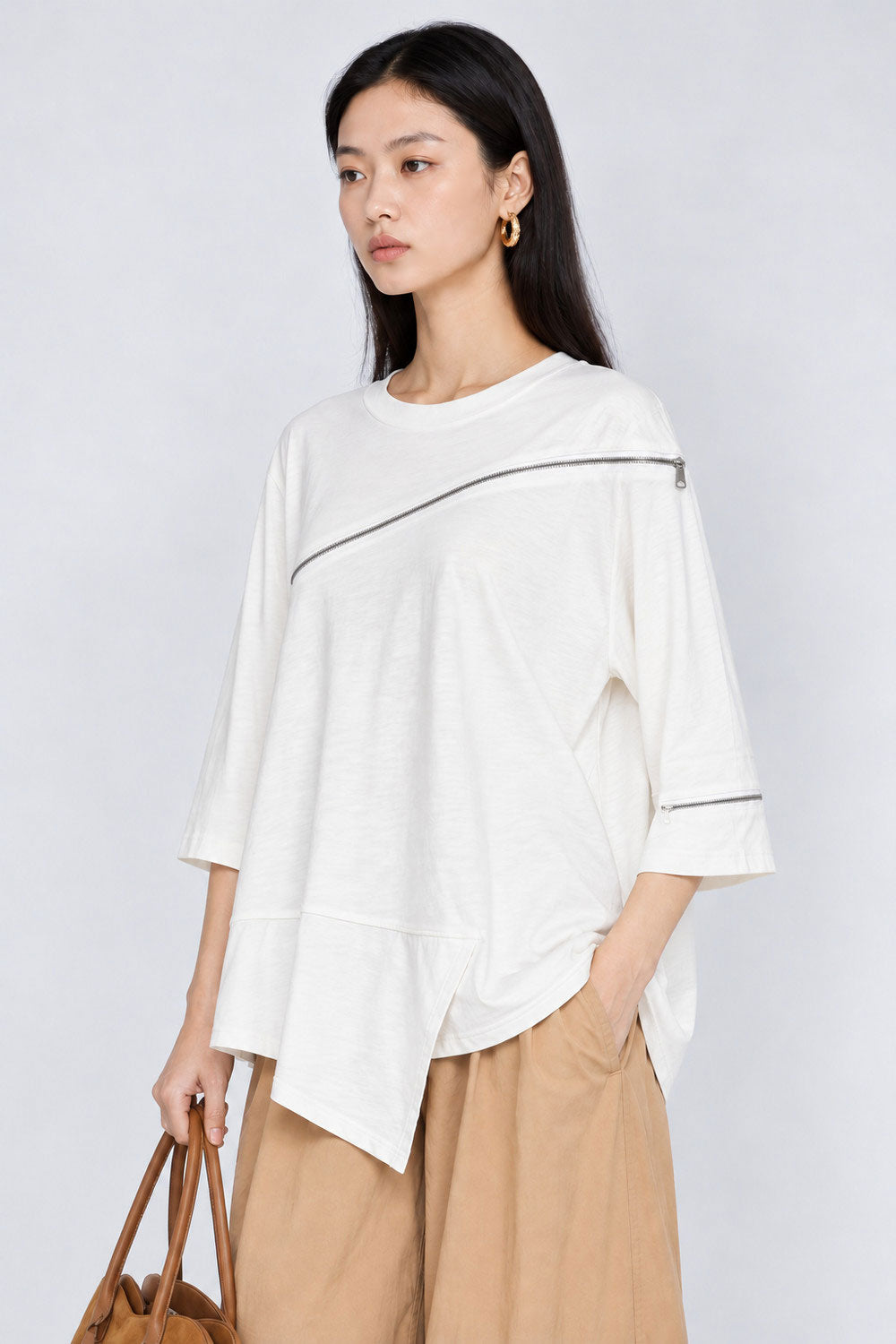 Quartz Zipper Top in White