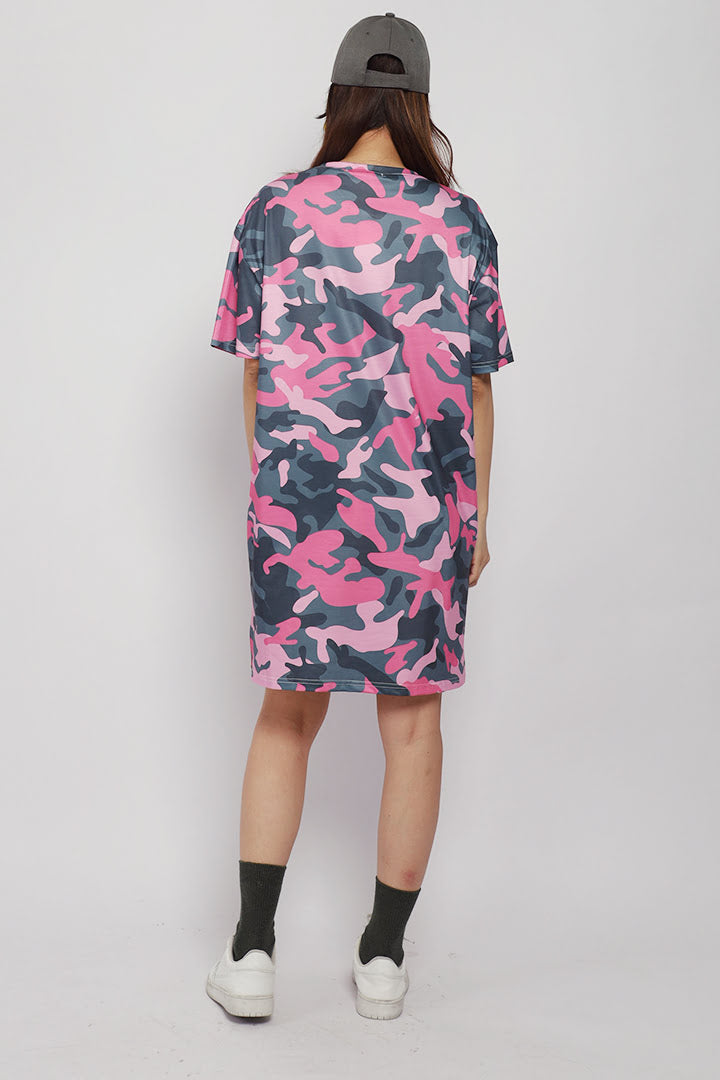 Beyonce Candy Camo Slit Dress in Pink Green