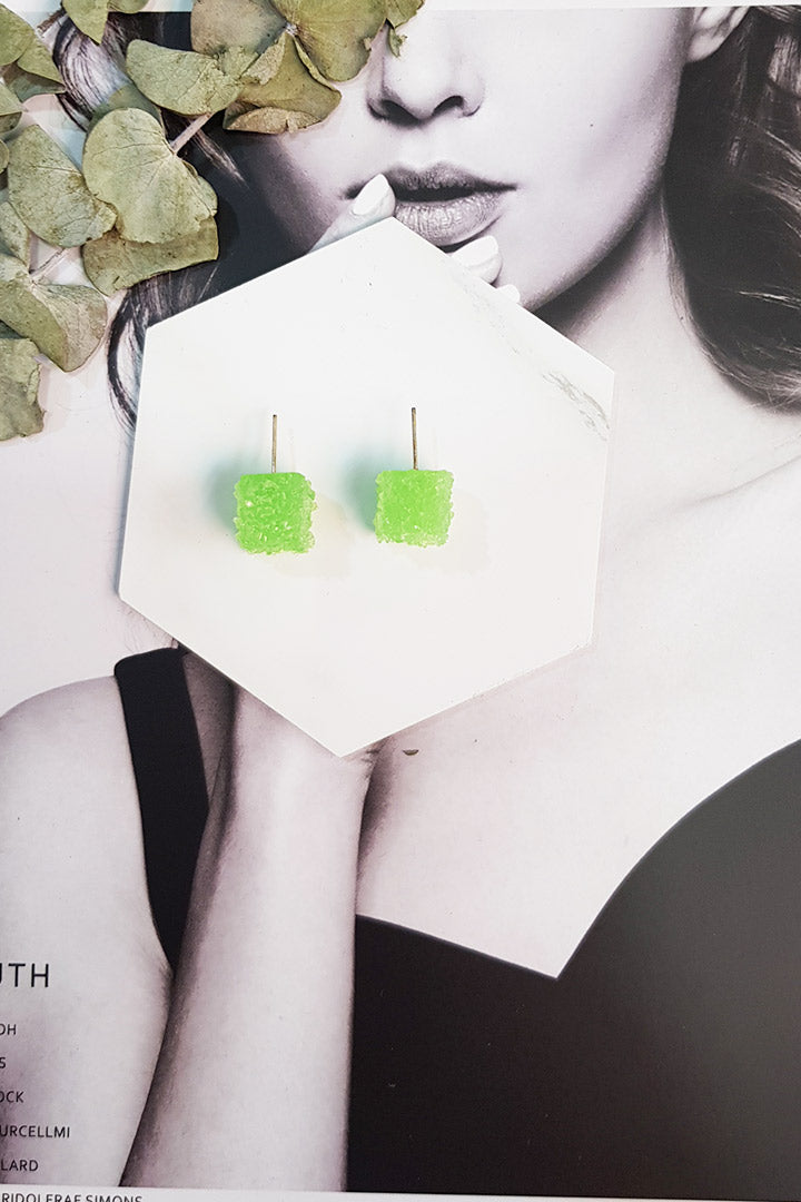 Green Cube Candy Earrings