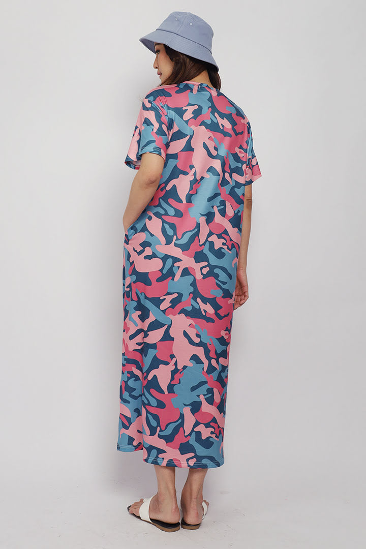 Elaine Candy Camo Maxi Dress in Coral Pink