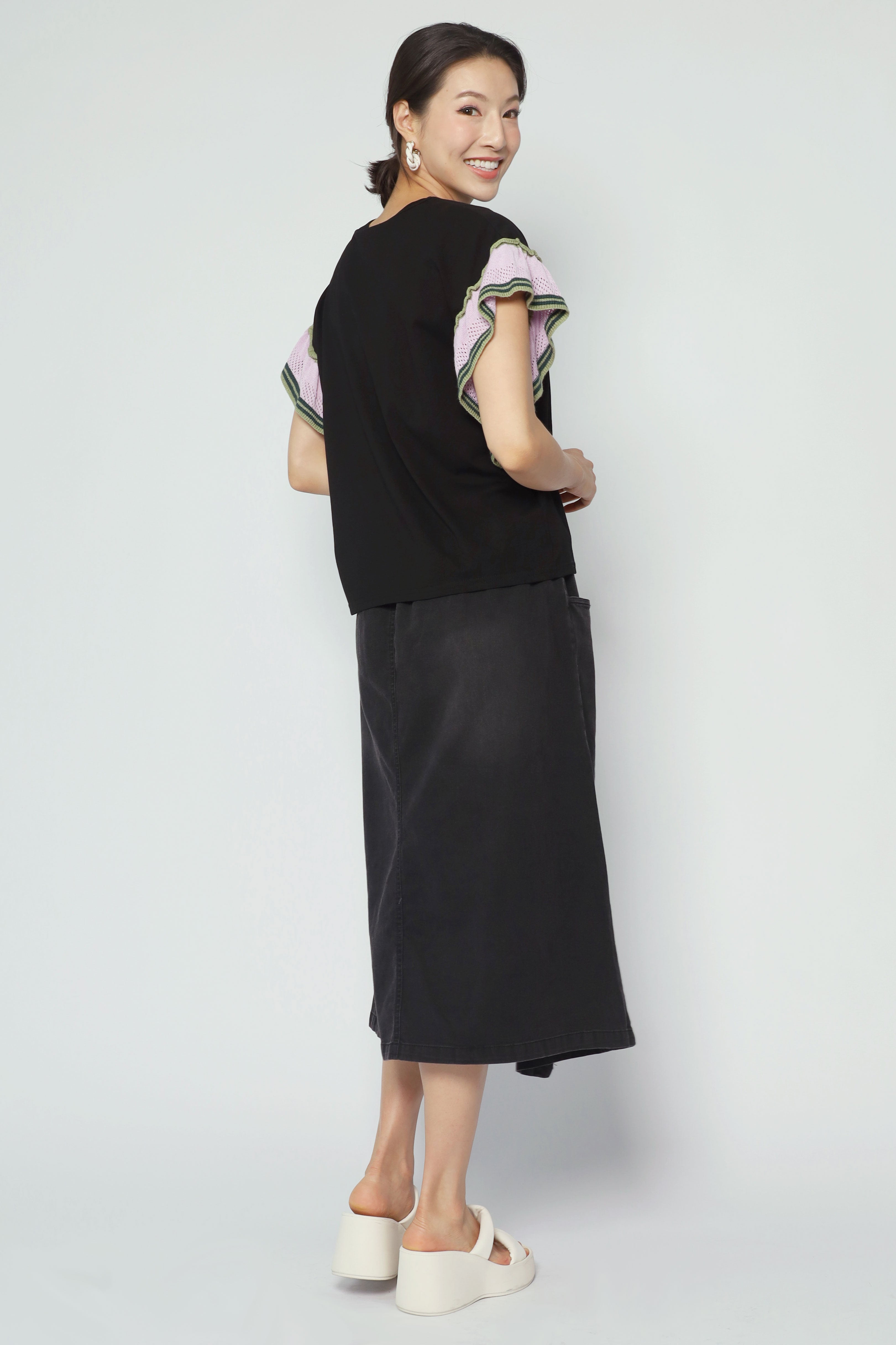 Aurelia Contrast Sleeves Top in Black