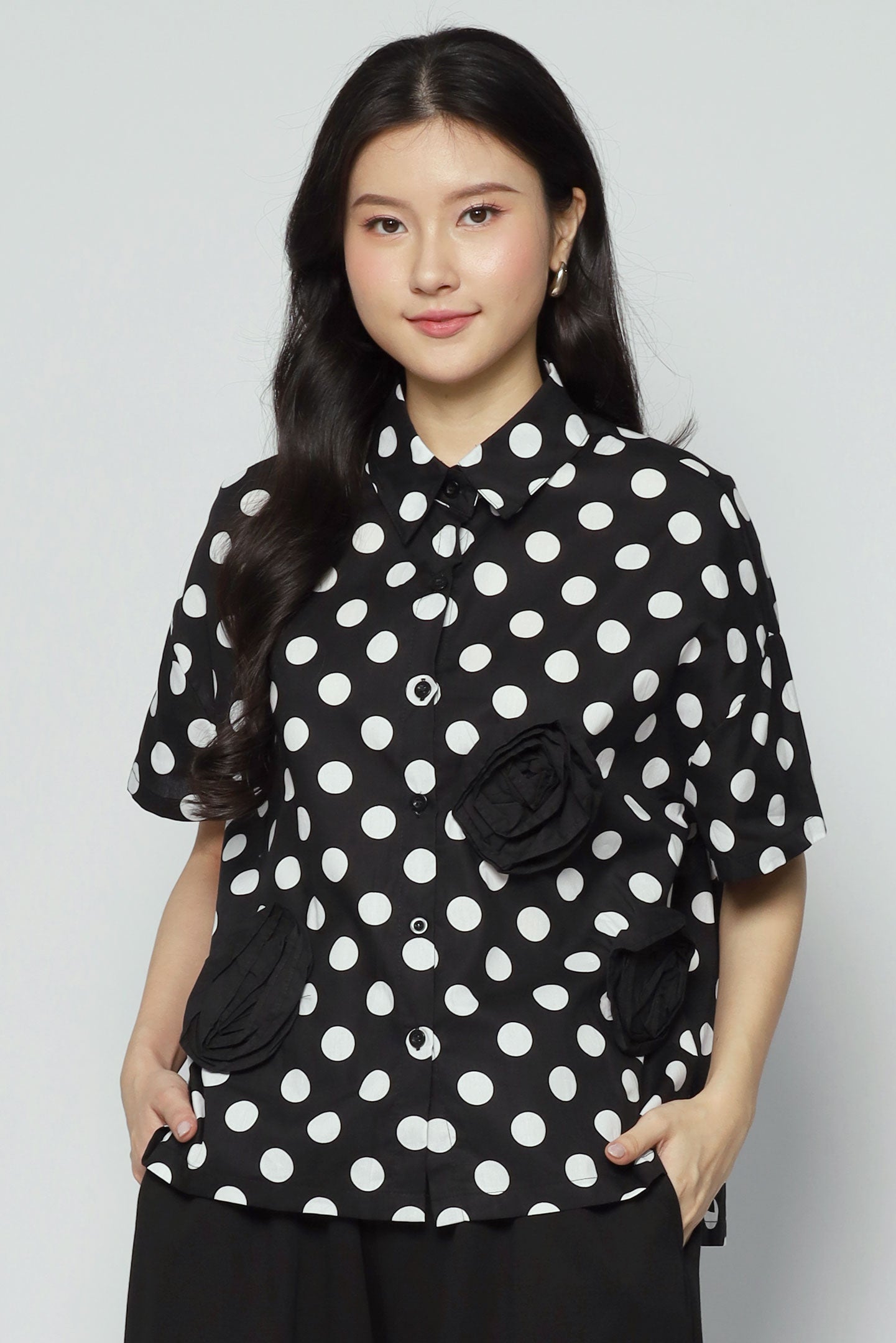 Amara Polkadot Rosette Top