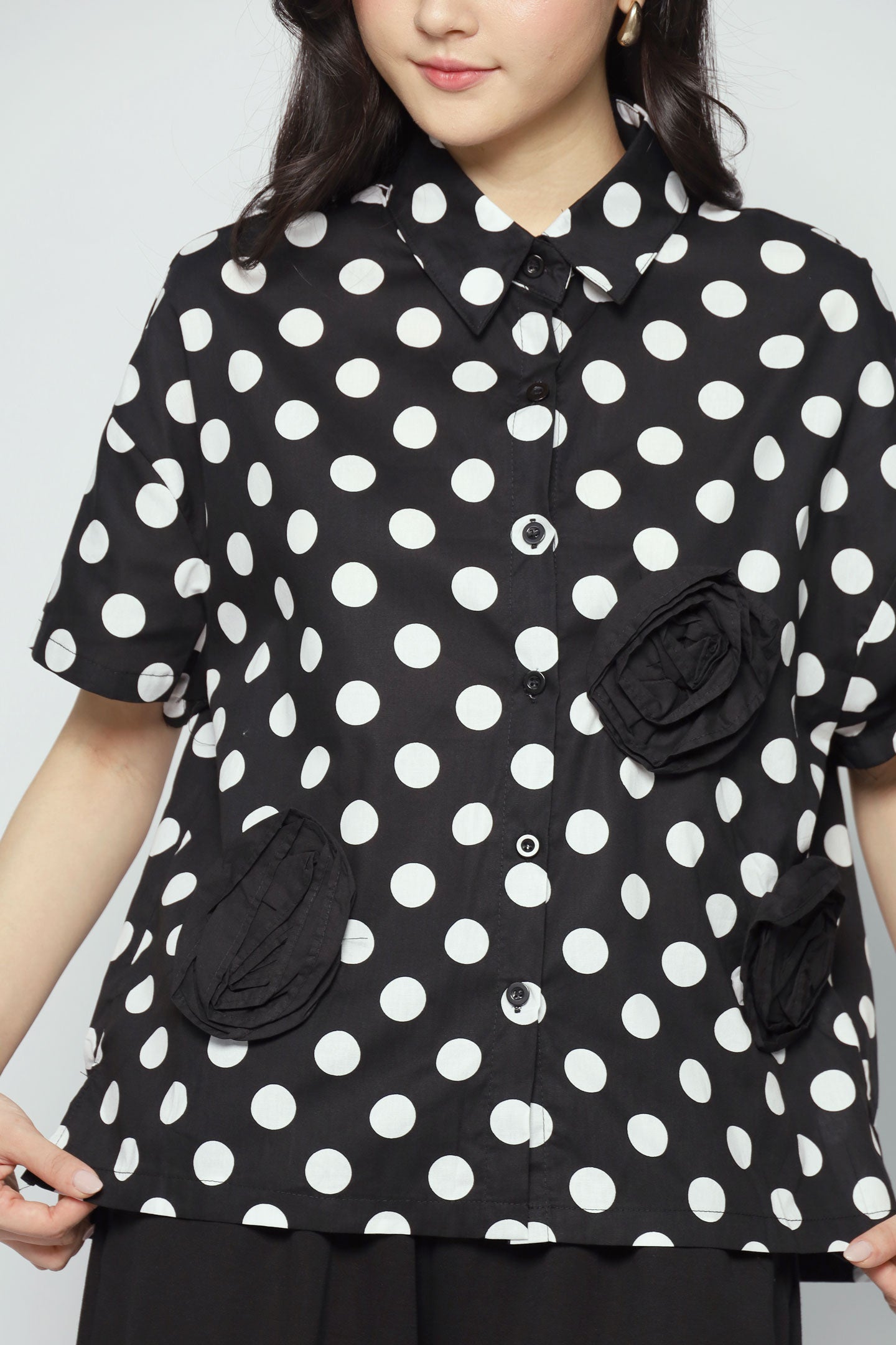 Amara Polkadot Rosette Top