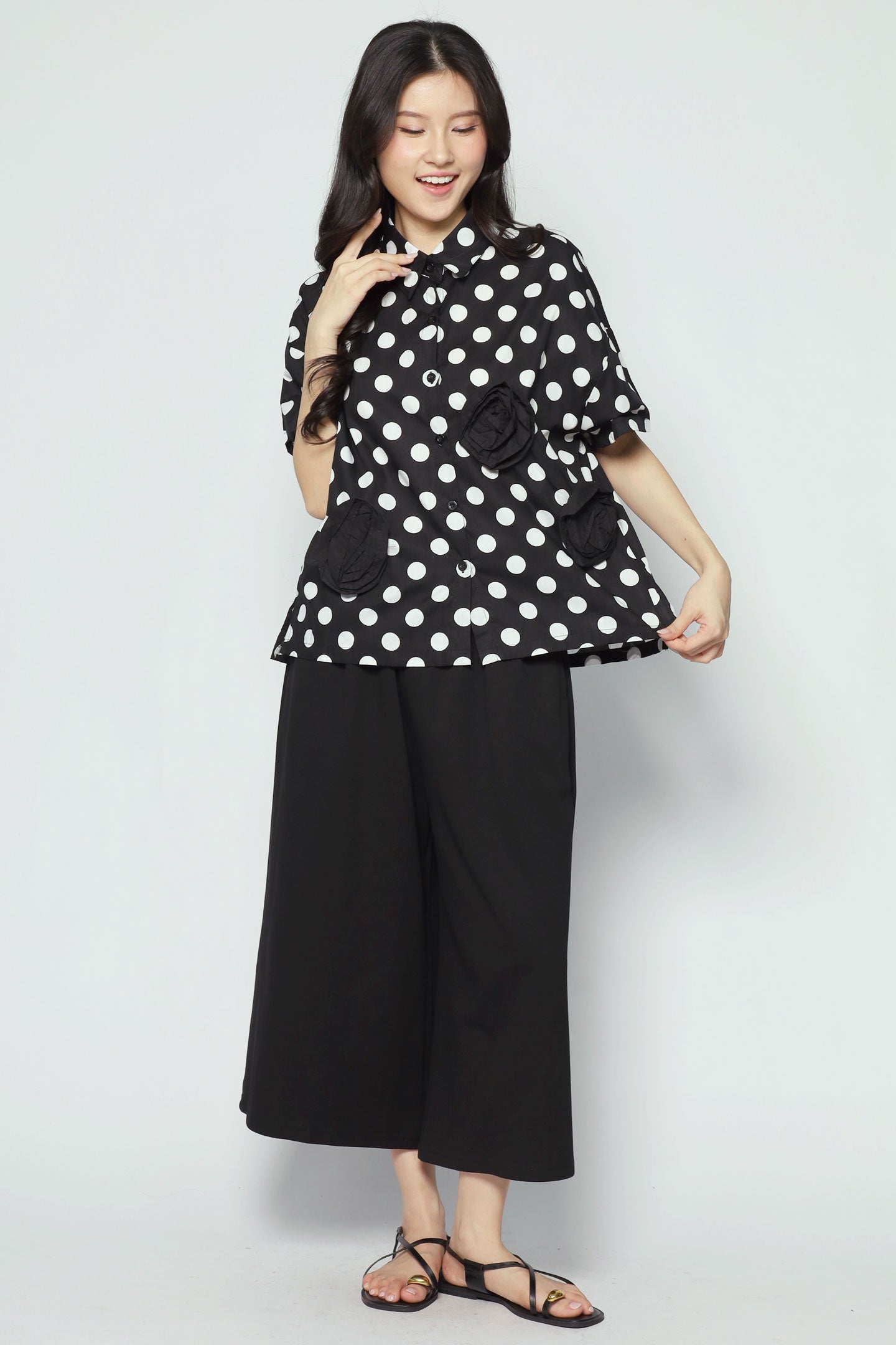 Amara Polkadot Rosette Top