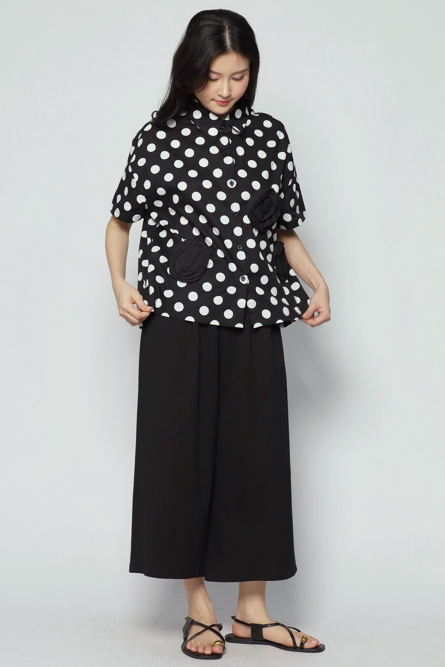 Amara Polkadot Rosette Top