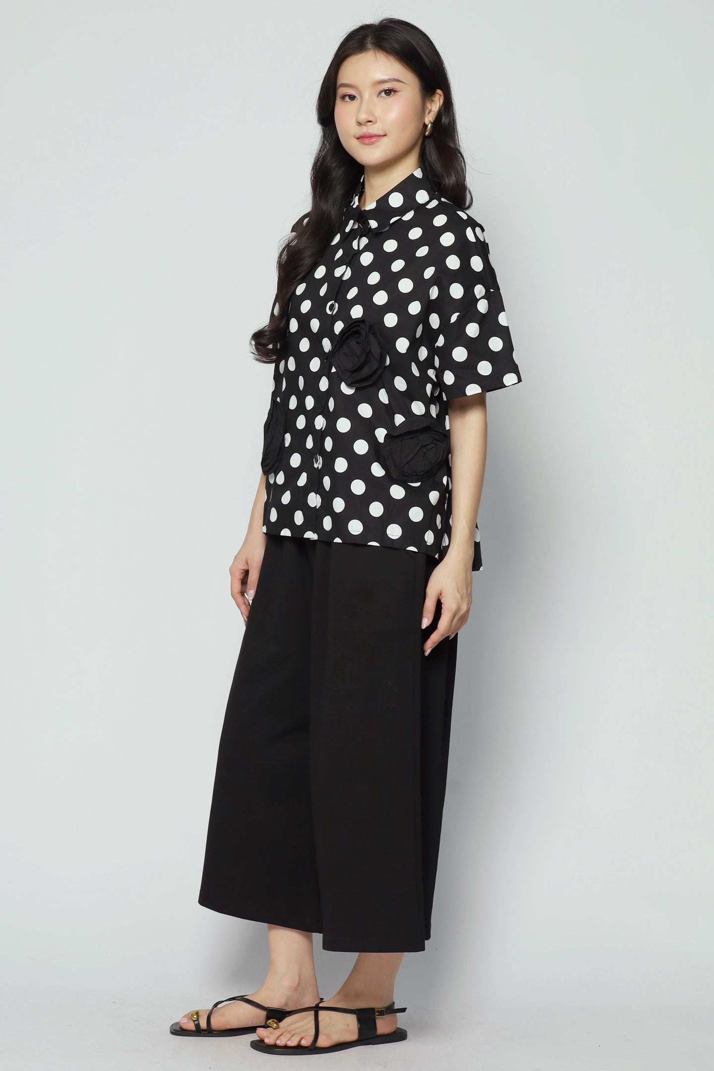 Amara Polkadot Rosette Top