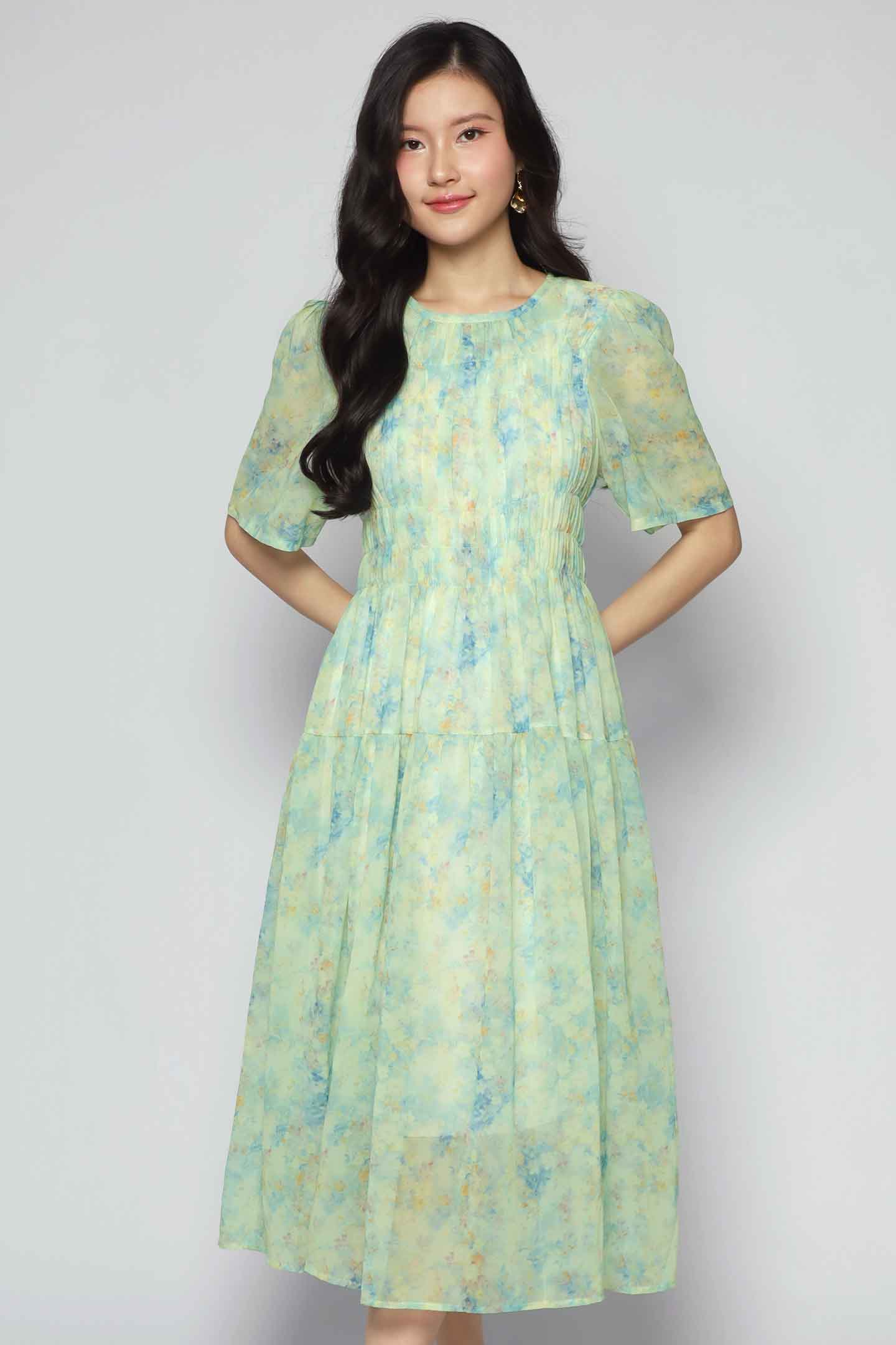 Astha Dress in Green Bloom Affair