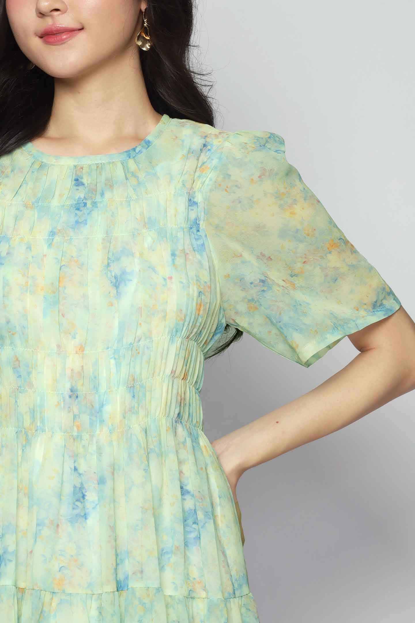 Astha Dress in Green Bloom Affair