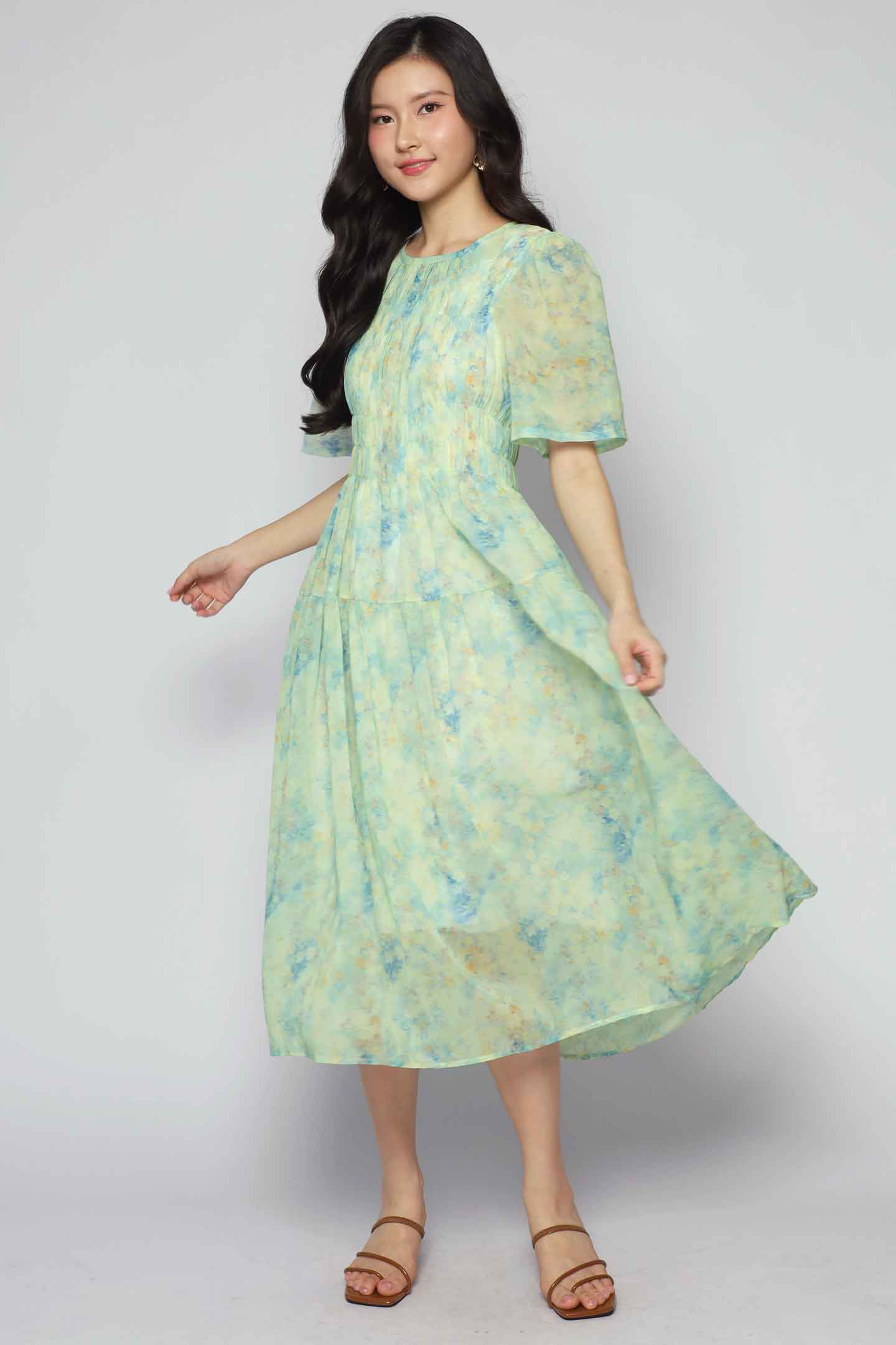 Astha Dress in Green Bloom Affair