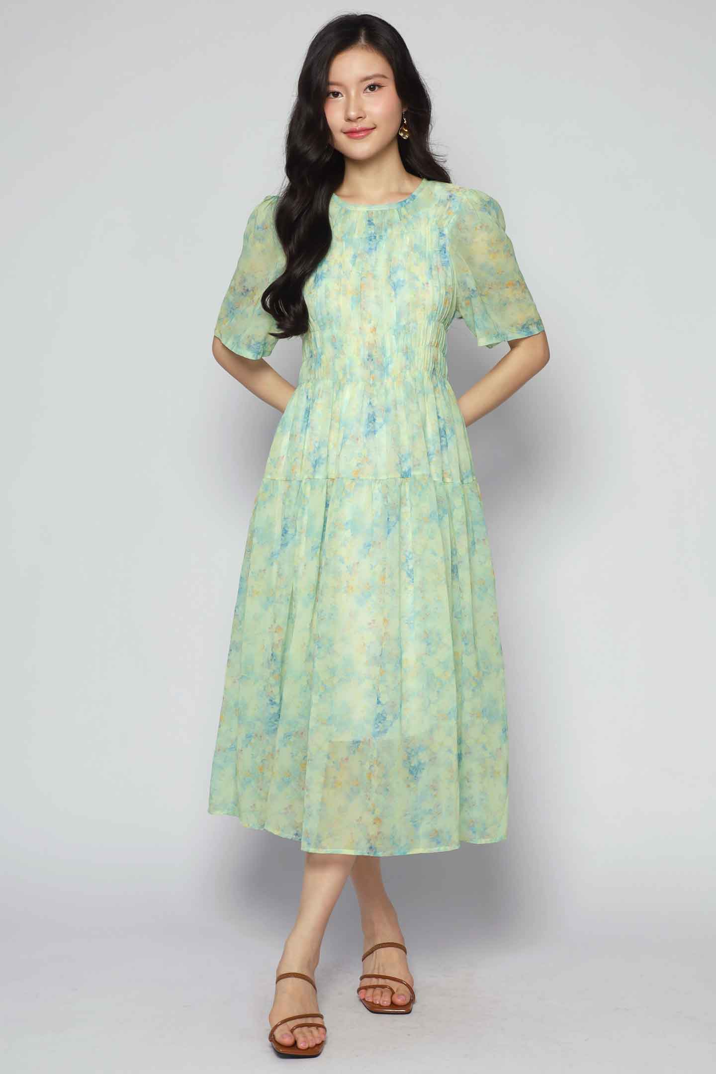 Astha Dress in Green Bloom Affair