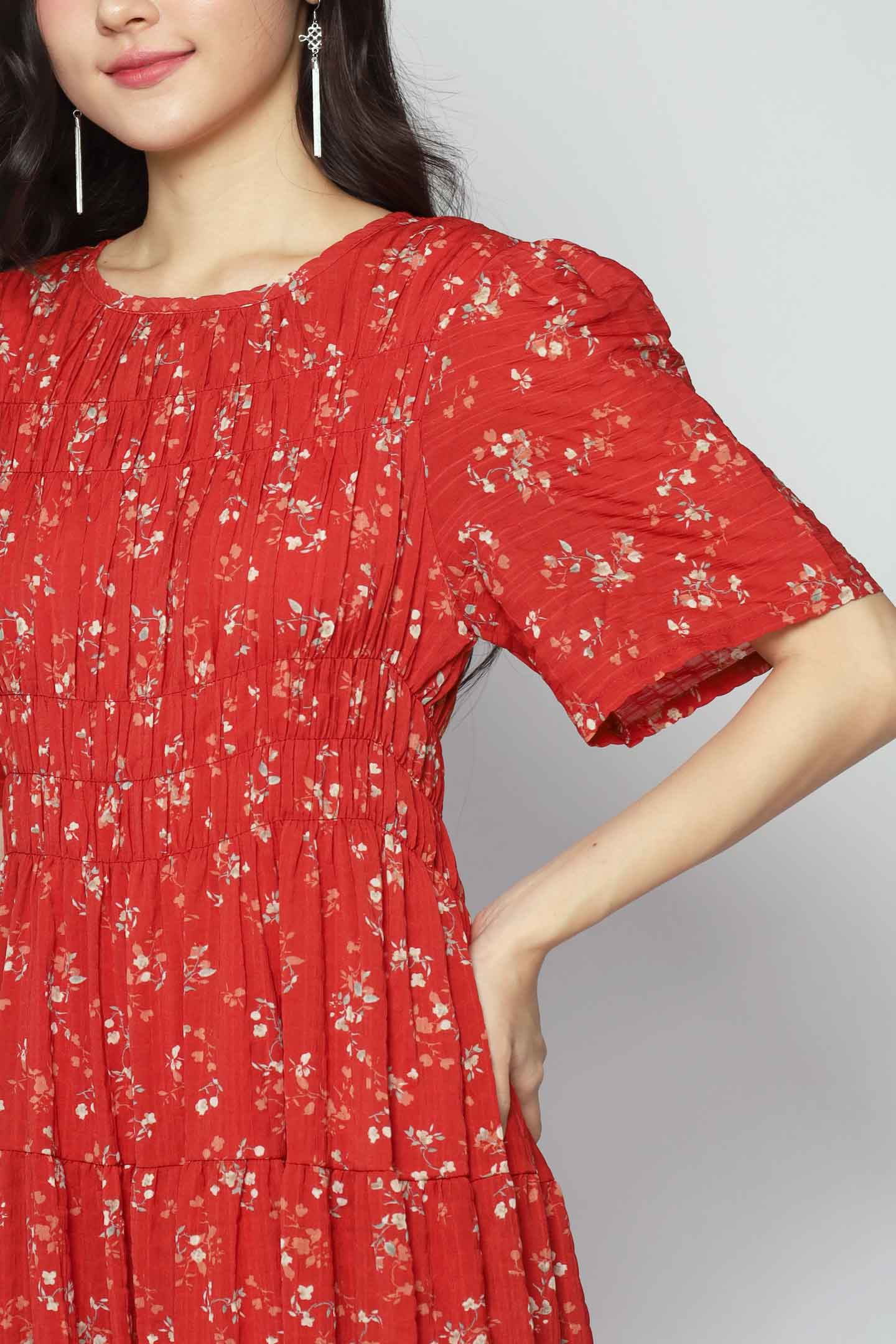 Astha Dress in Red Floral Whimsy
