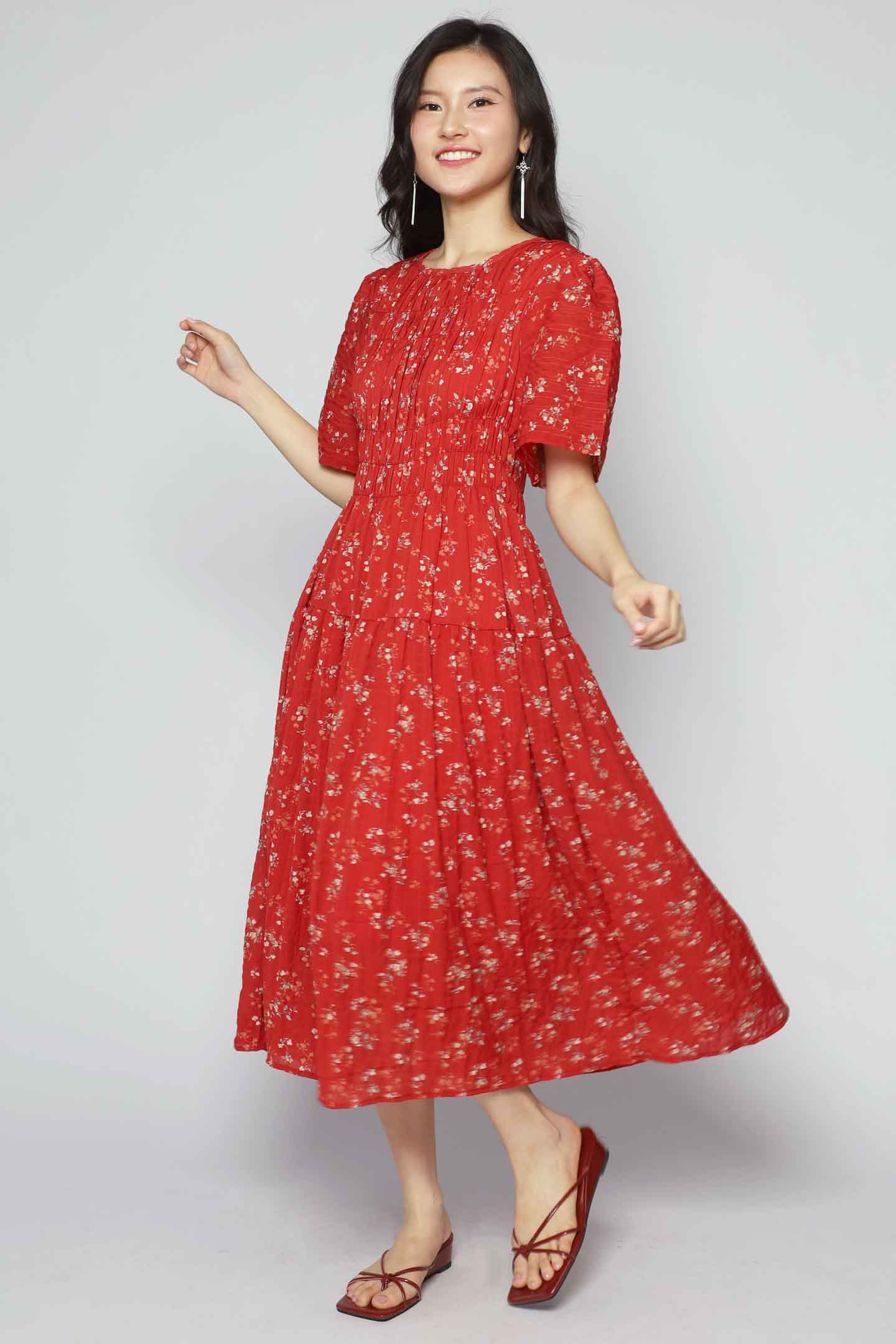 Astha Dress in Red Floral Whimsy