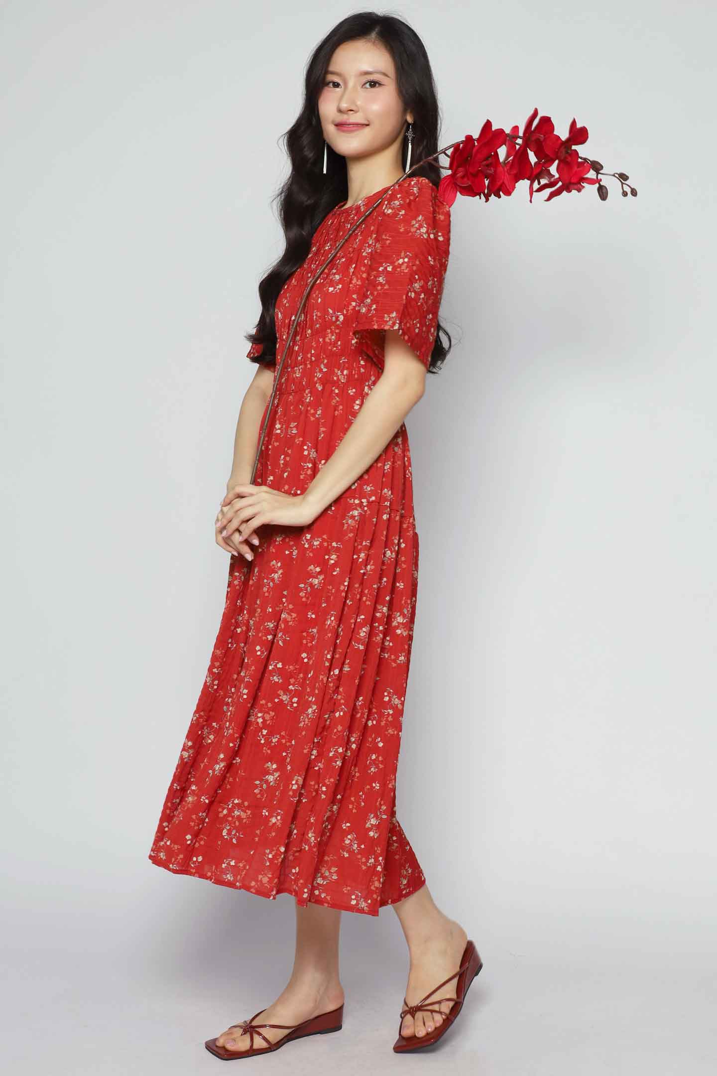 Astha Dress in Red Floral Whimsy