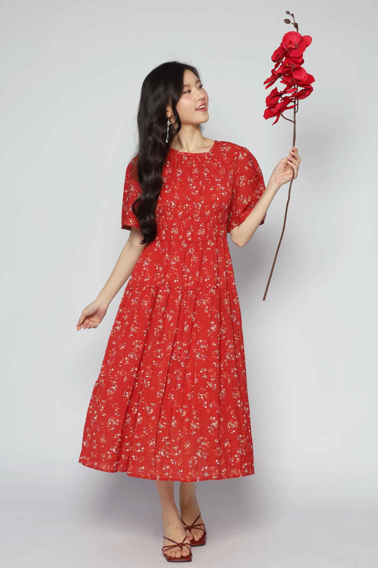 Astha Dress in Red Floral Whimsy