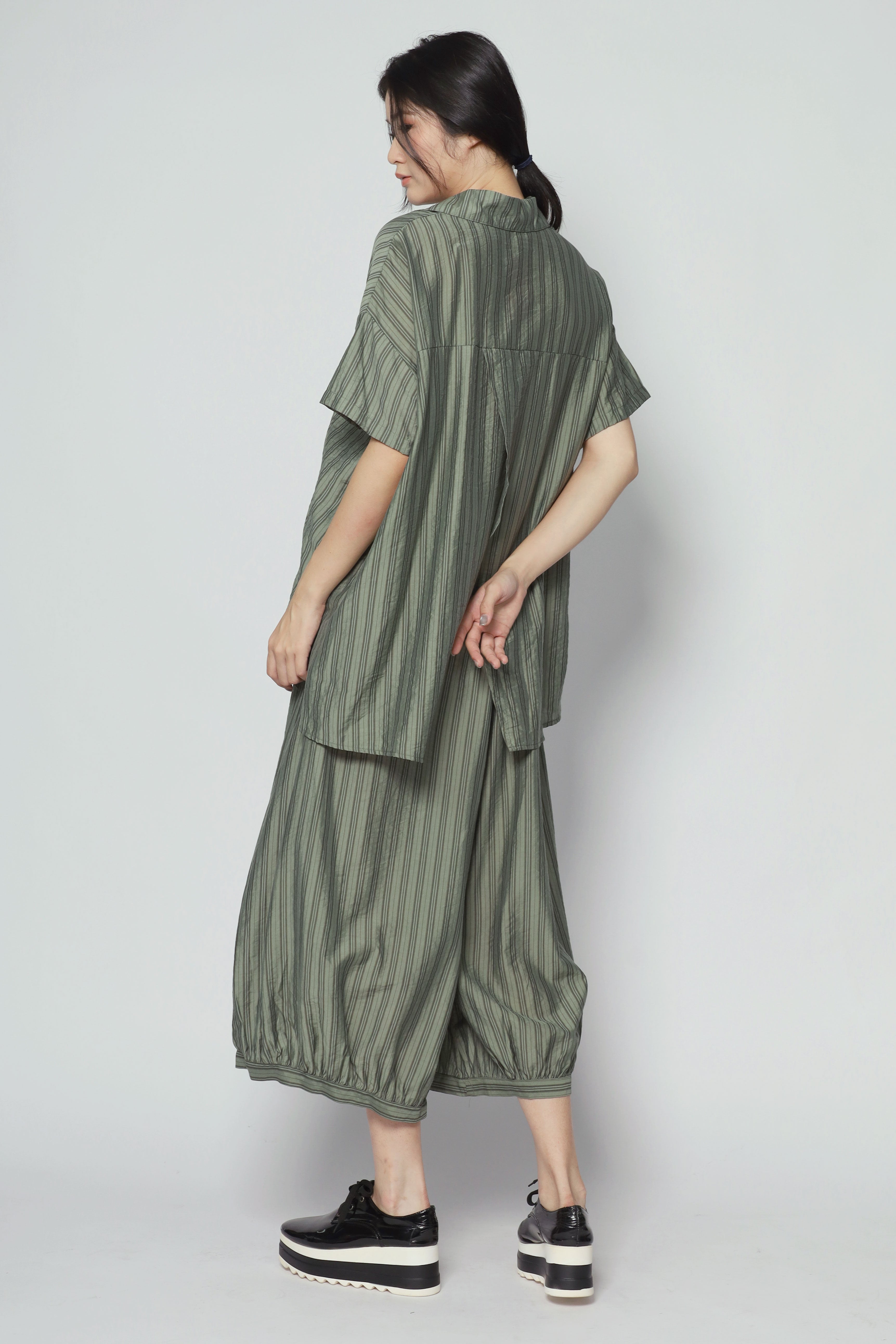 Bee Openback Top in Green Stripes