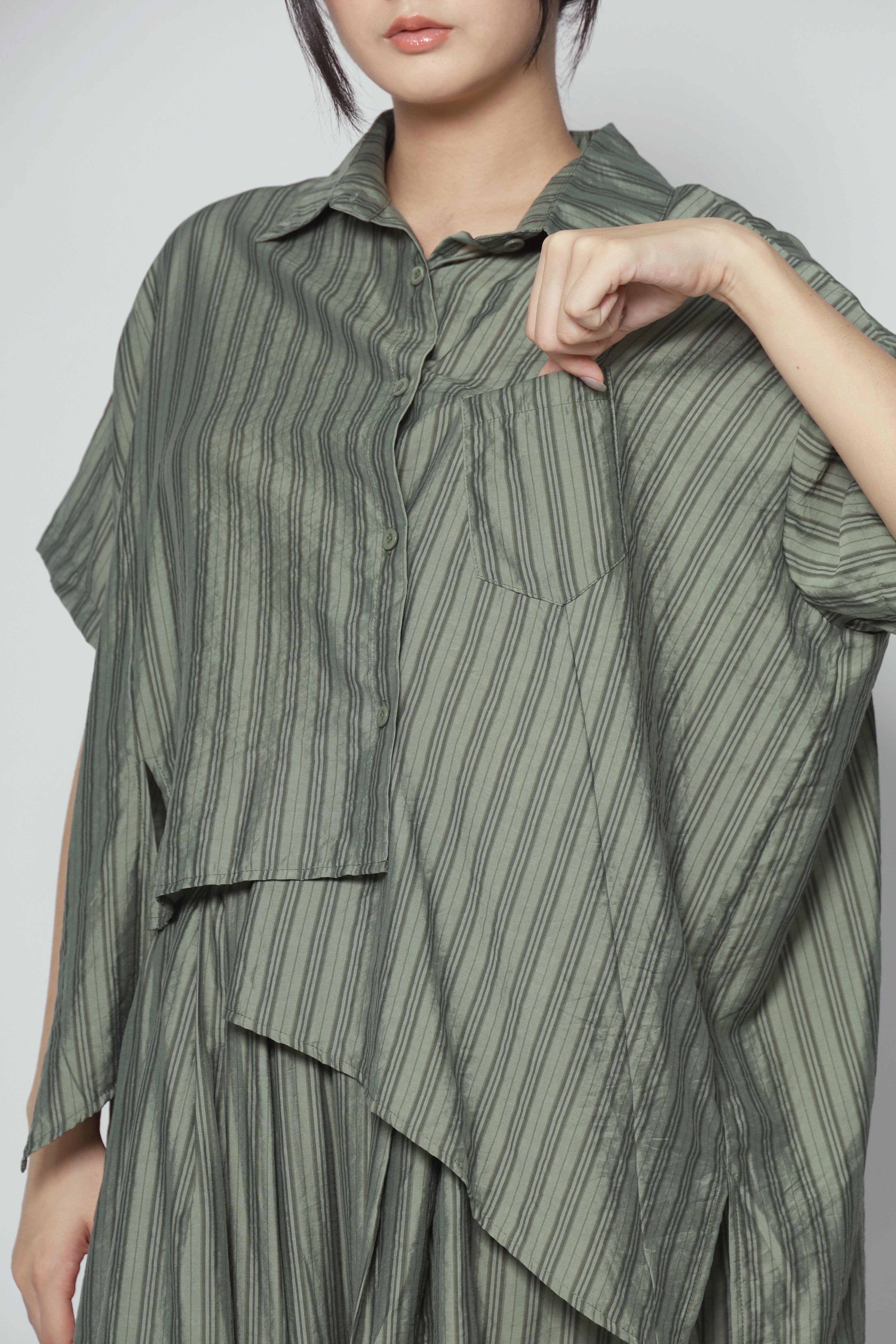 Bee Openback Top in Green Stripes