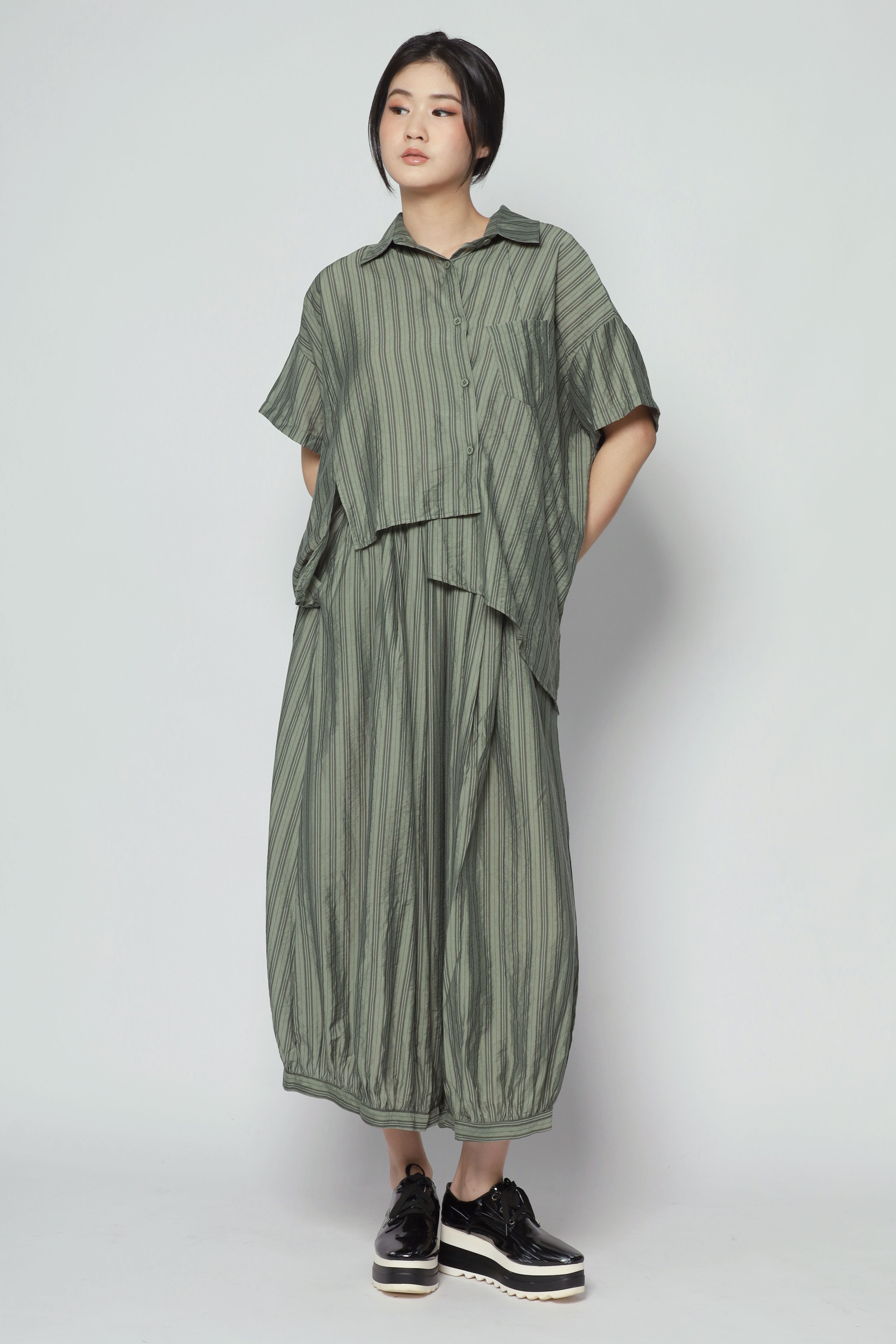 Bee Openback Top in Green Stripes