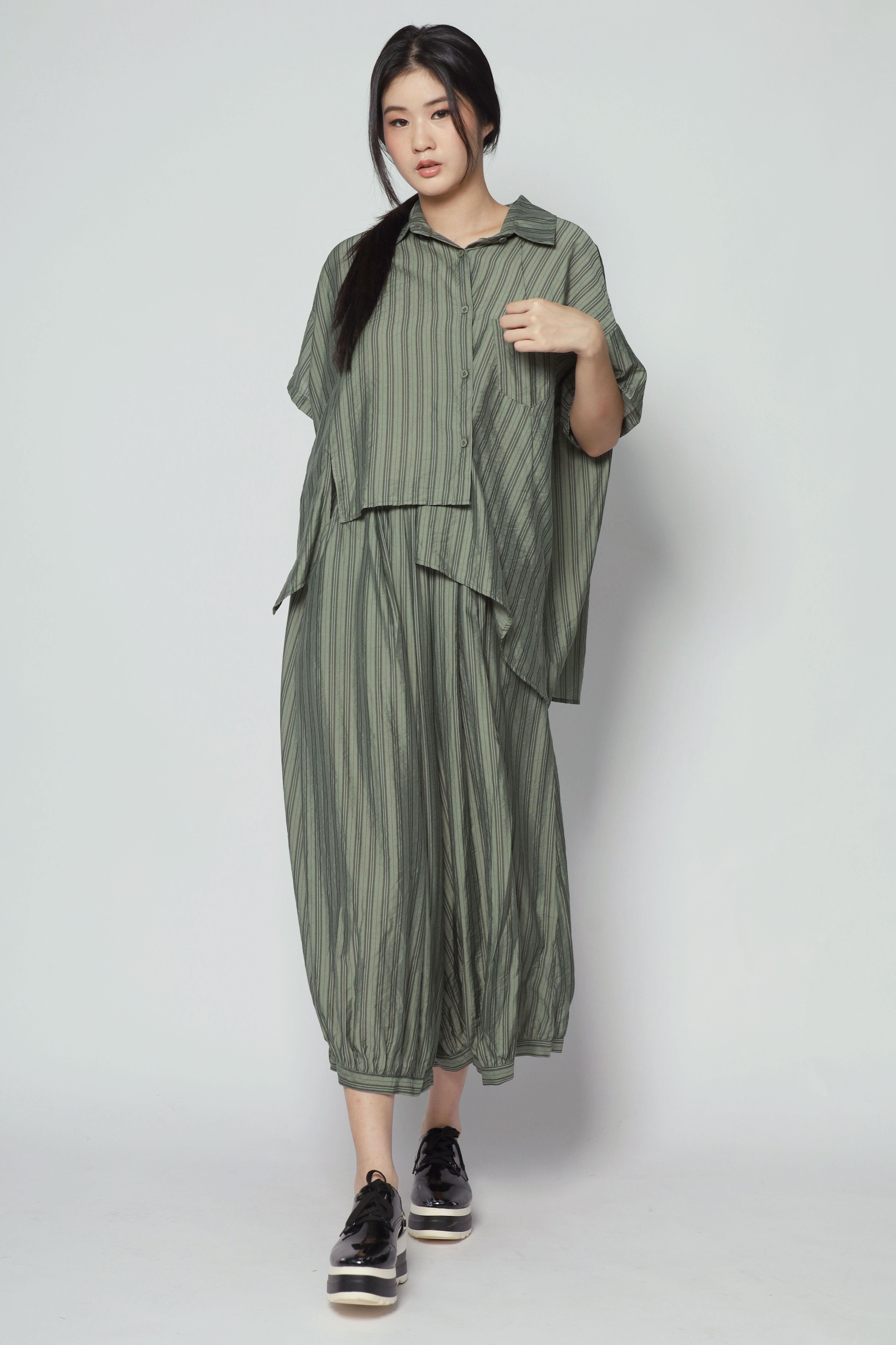 Bee Openback Top in Green Stripes