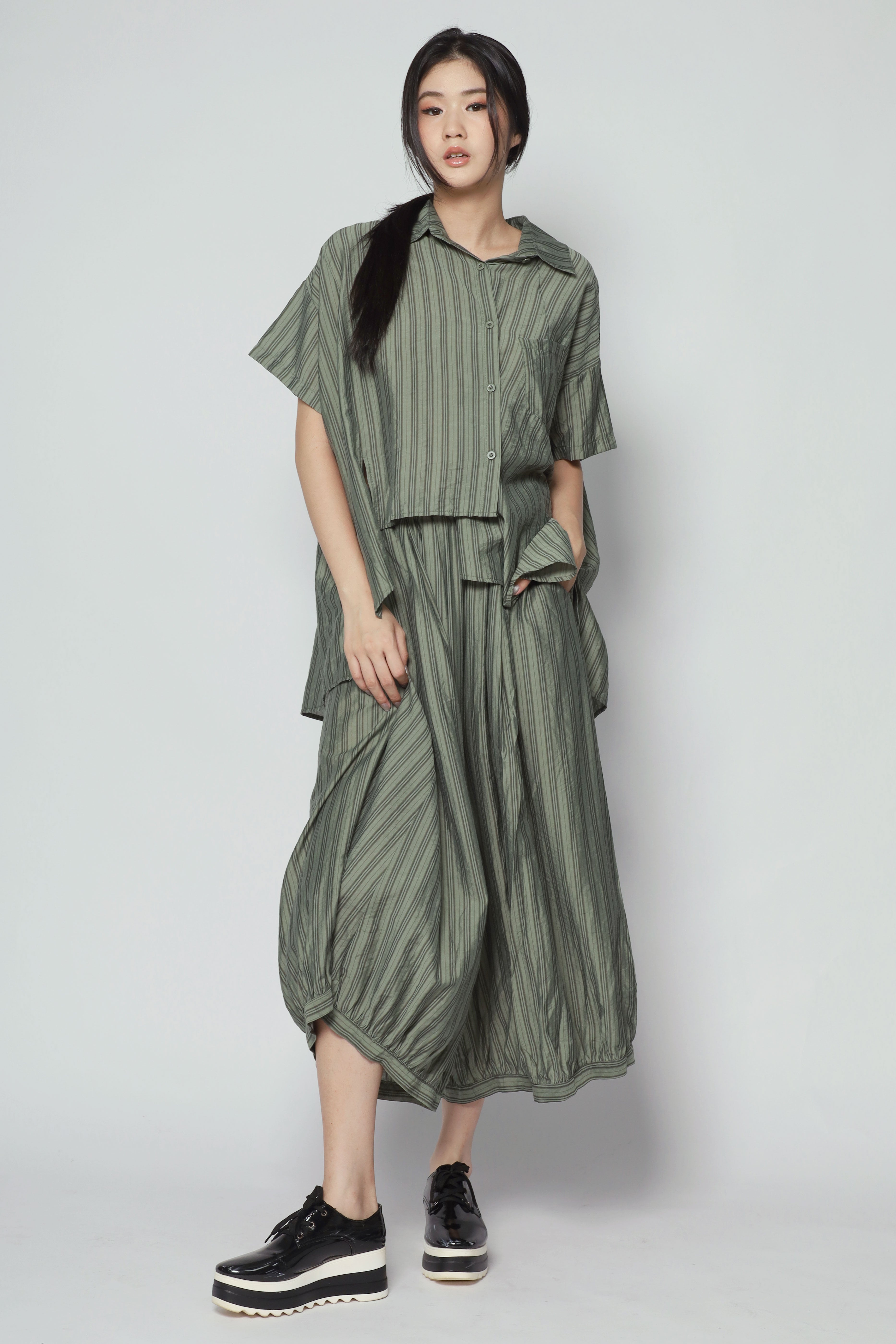 Bee Openback Top in Green Stripes