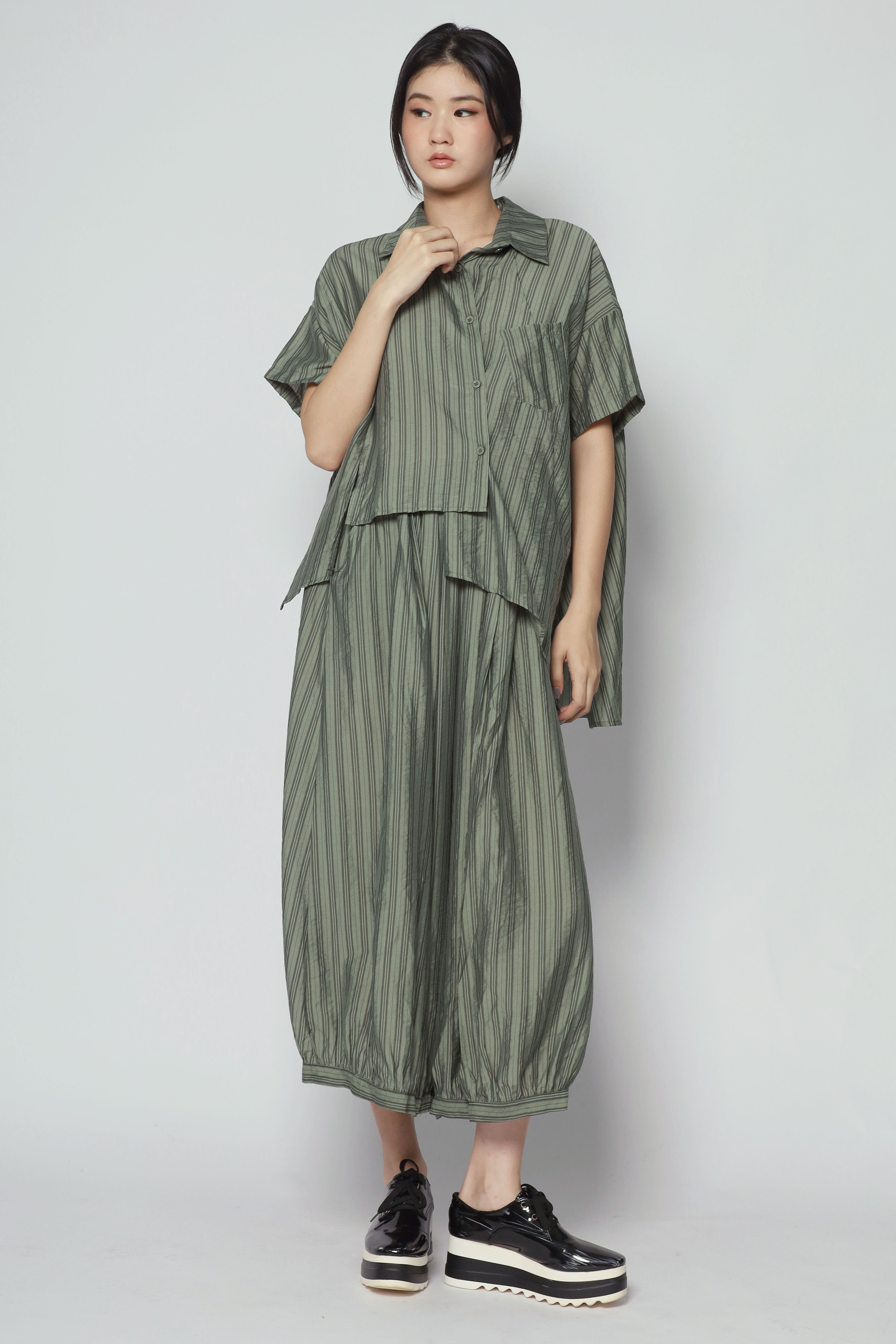Bee Openback Top in Green Stripes