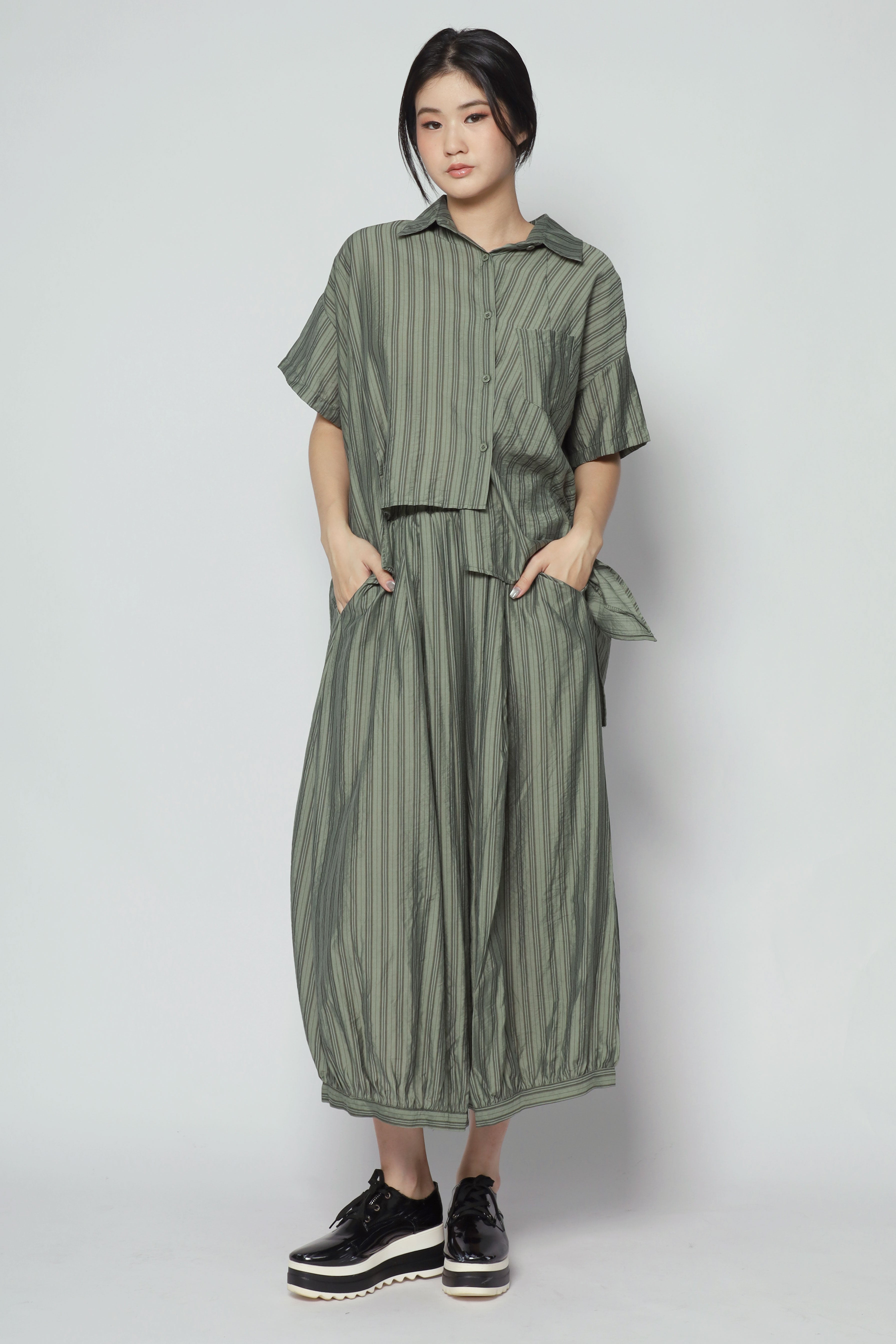 Bee Openback Top in Green Stripes