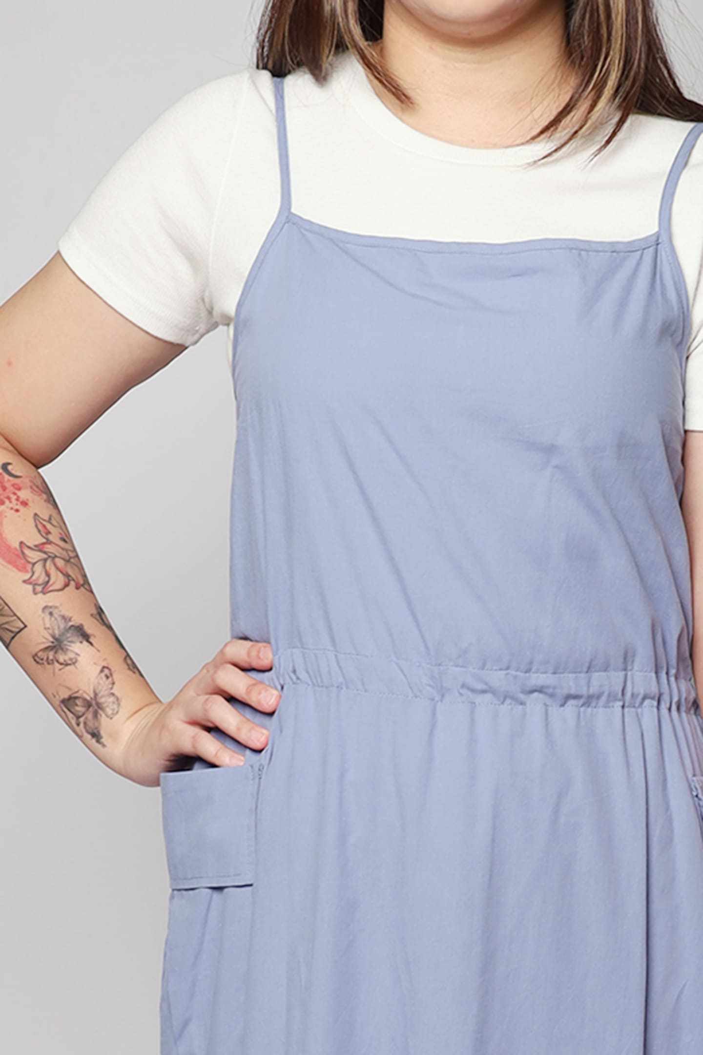 Bailey Pinafore Dress in Blue