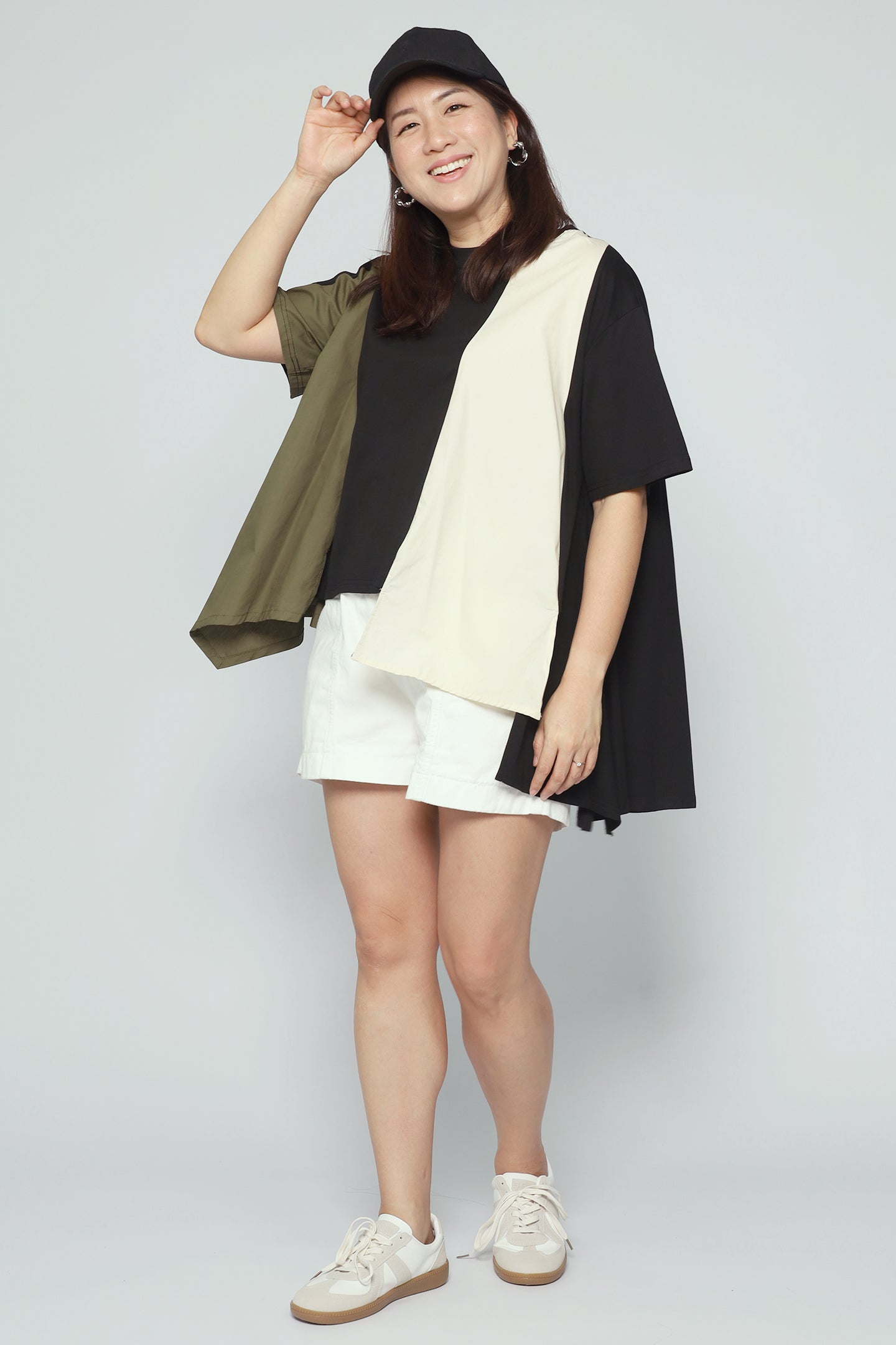 Callo Colourblock Top in Green Cream Black
