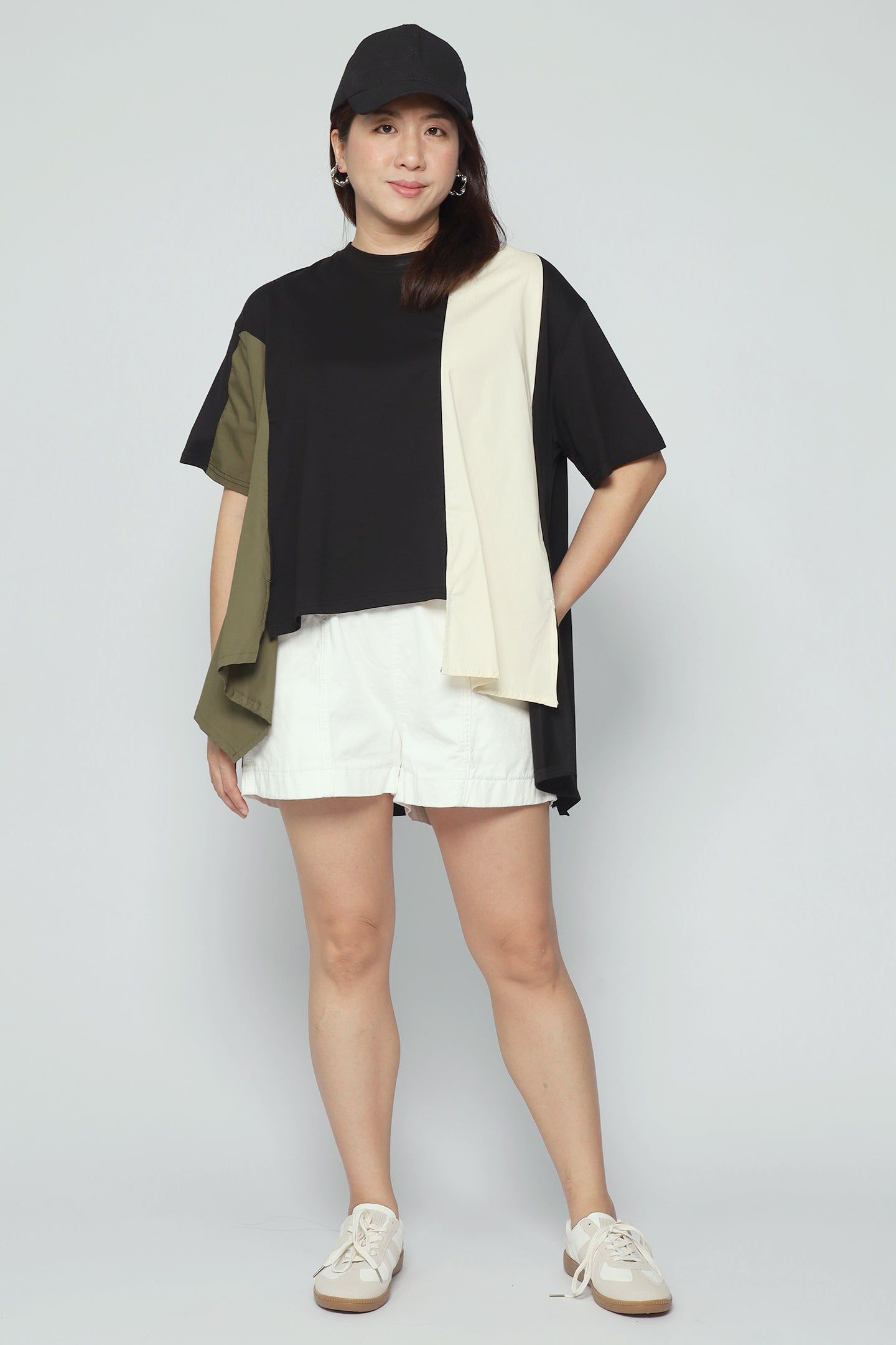 Callo Colourblock Top in Green Cream Black