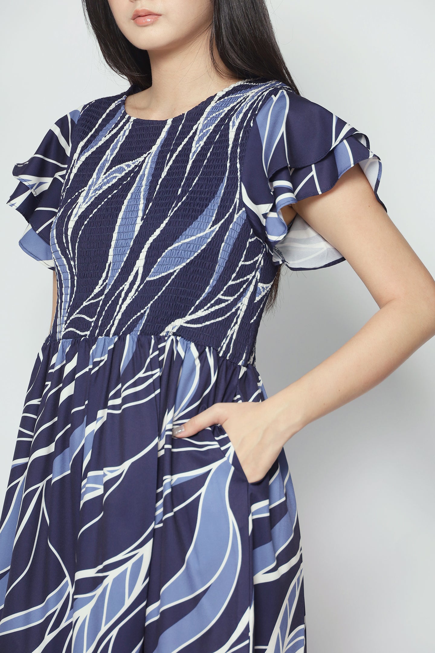 Coralie Dress in Blue Leaf