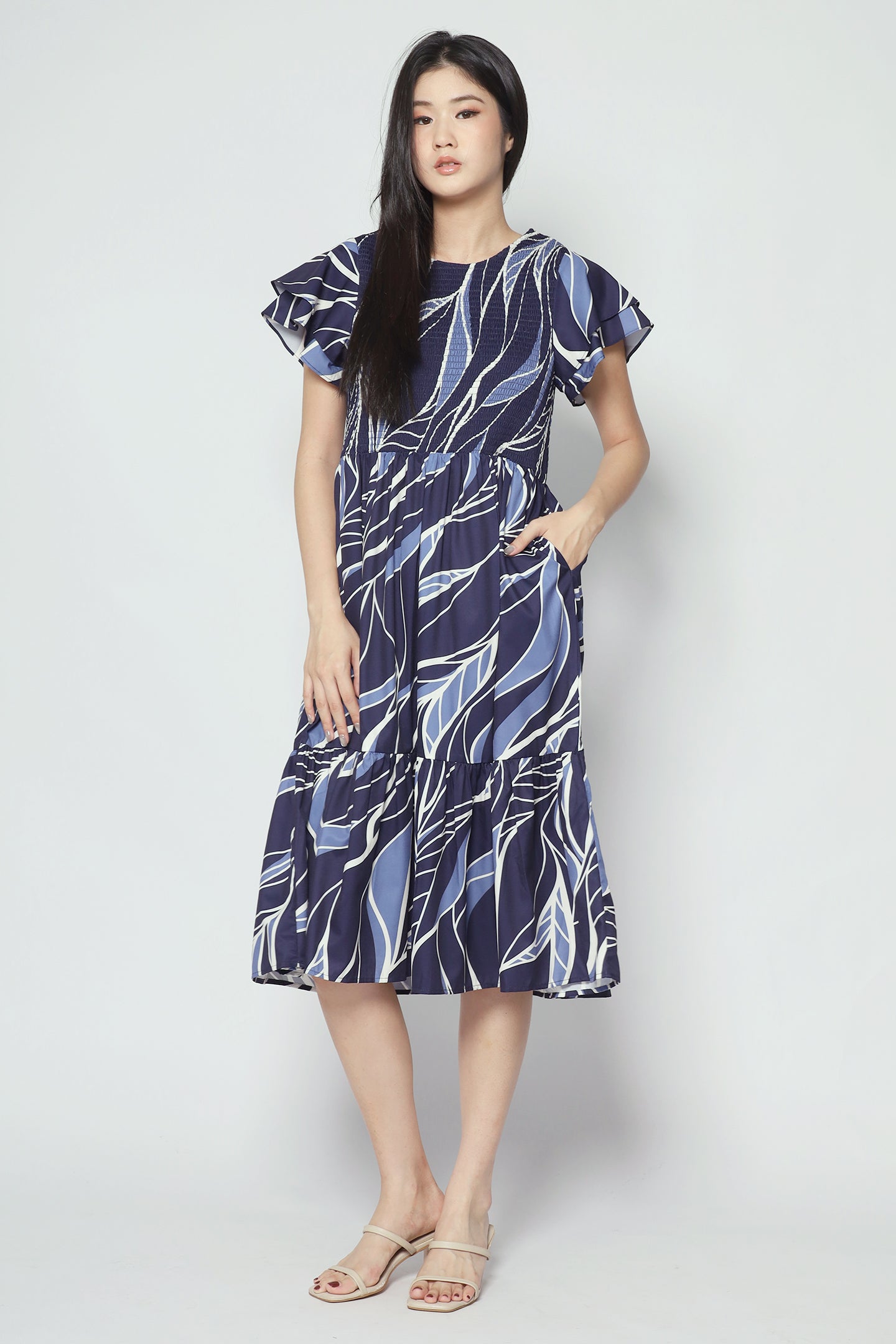 Coralie Dress in Blue Leaf
