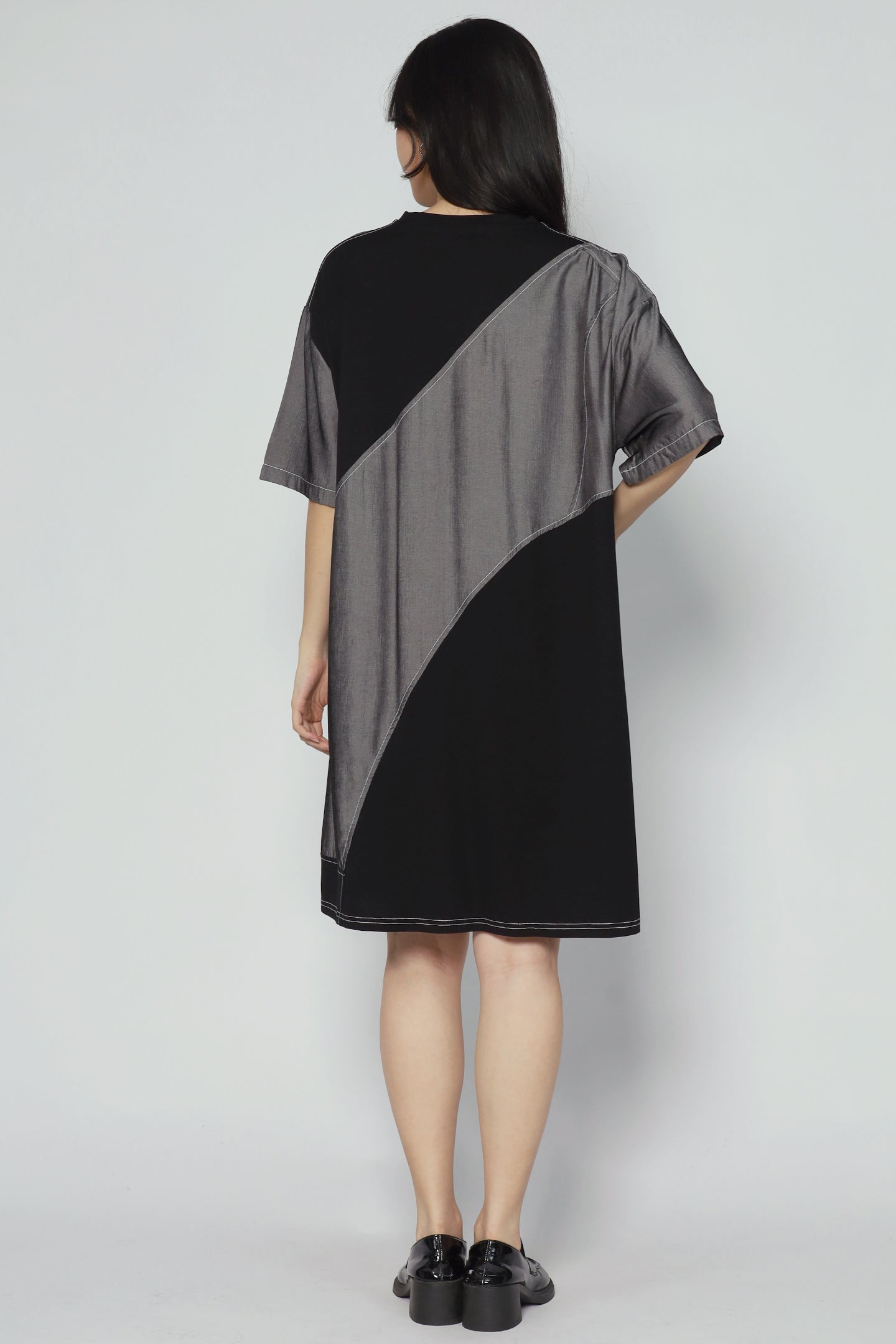 Declan Button Dress in Grey Black