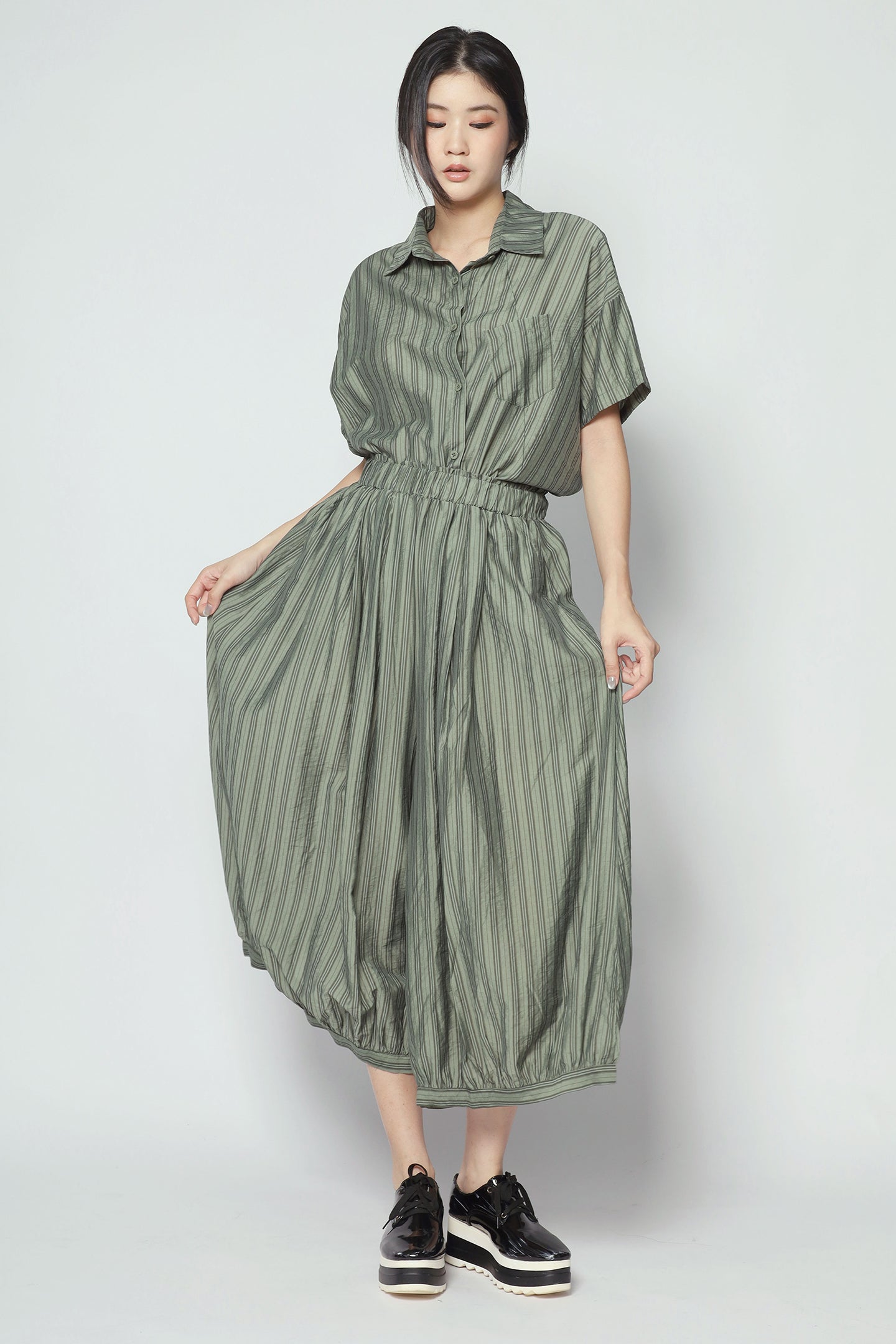 Dippy Culottes in Green Stripes