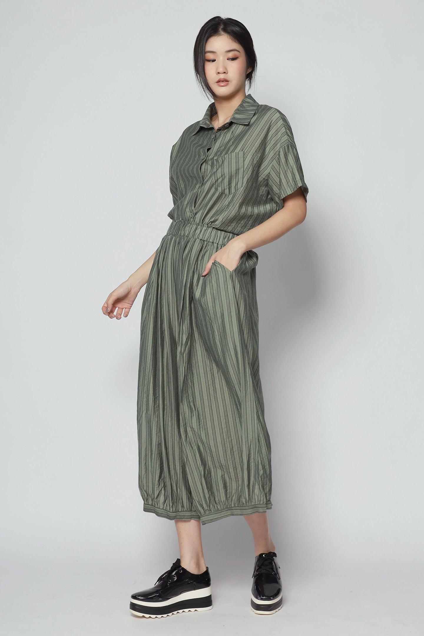 Dippy Culottes in Green Stripes