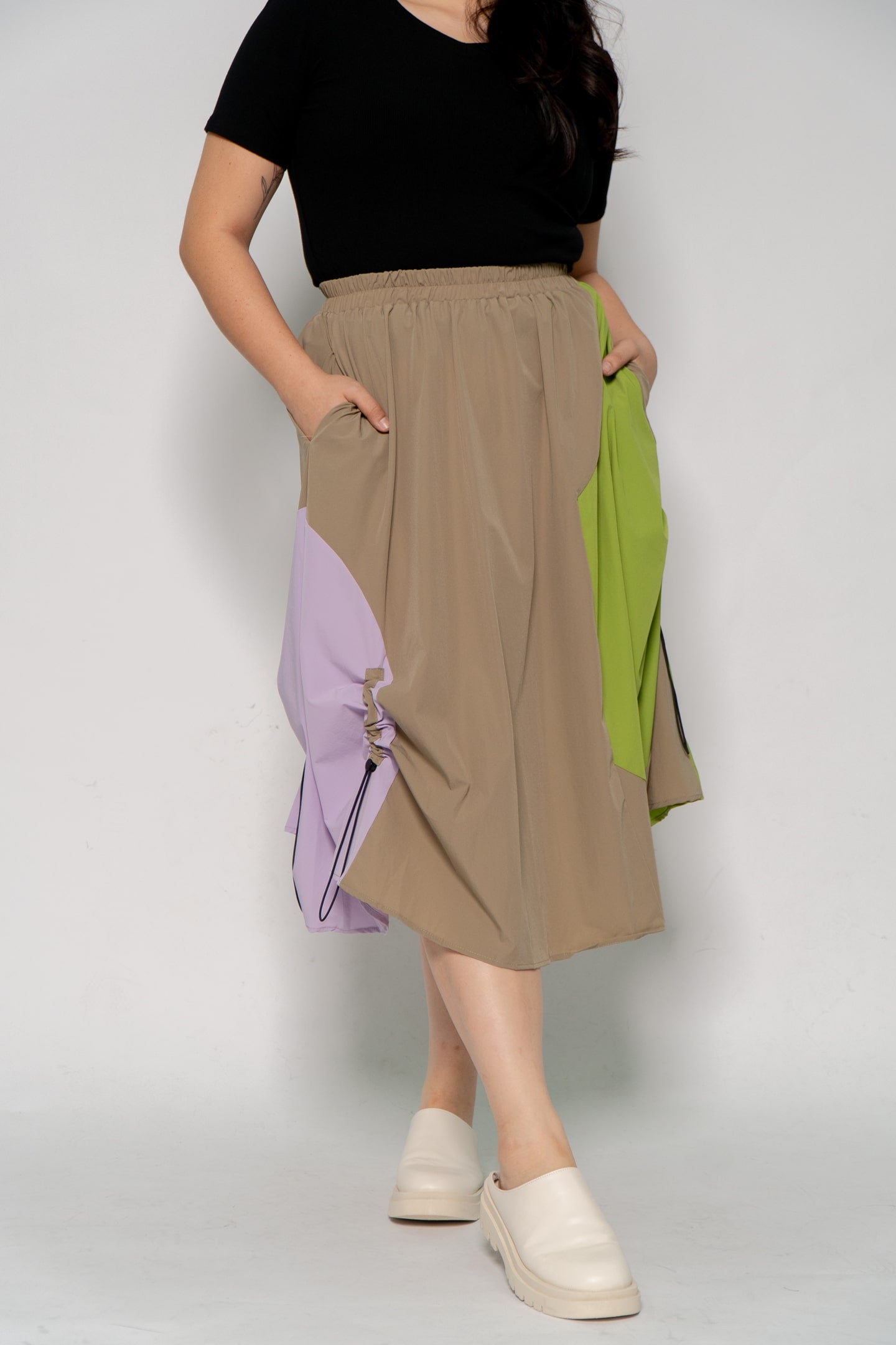 Ogawa Colourblock Skirt in Khaki Purple