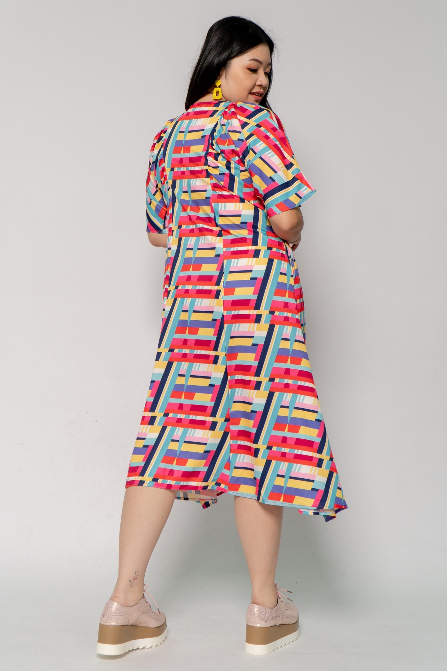 Whitney V Dress in Rainbow Geometric