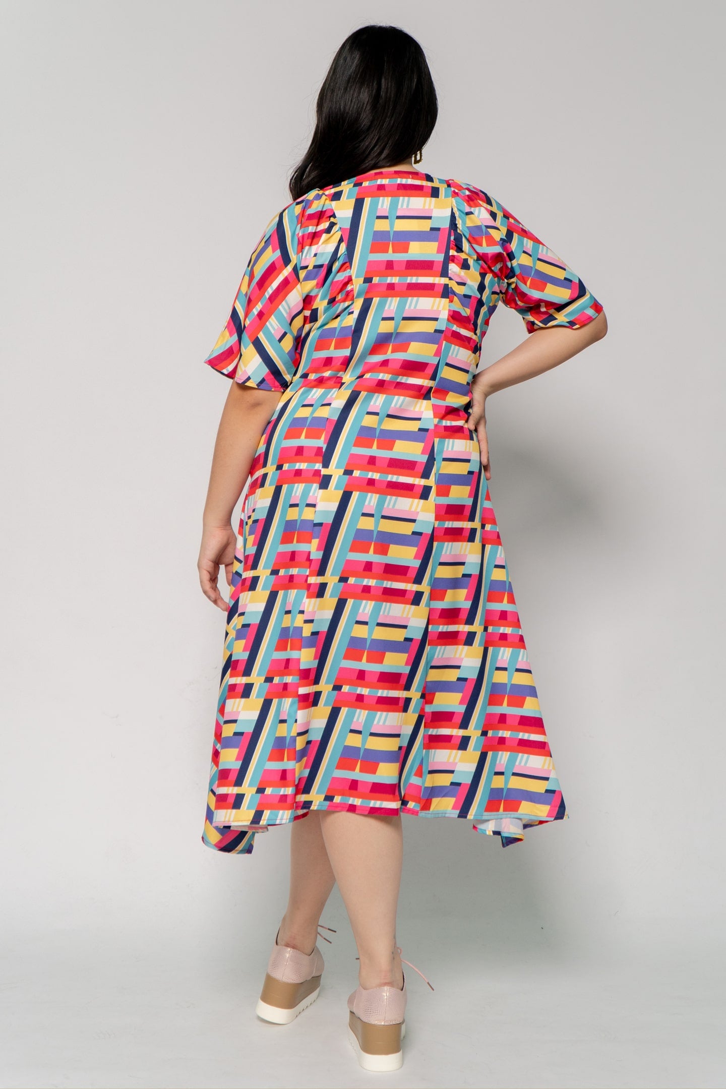 Whitney V Dress in Rainbow Geometric