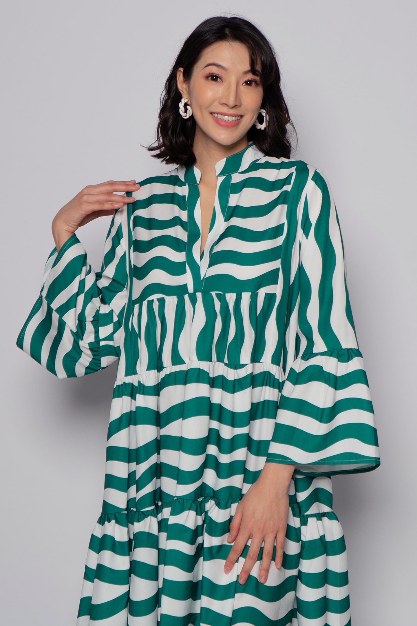 Romona Dress in Green Stripes