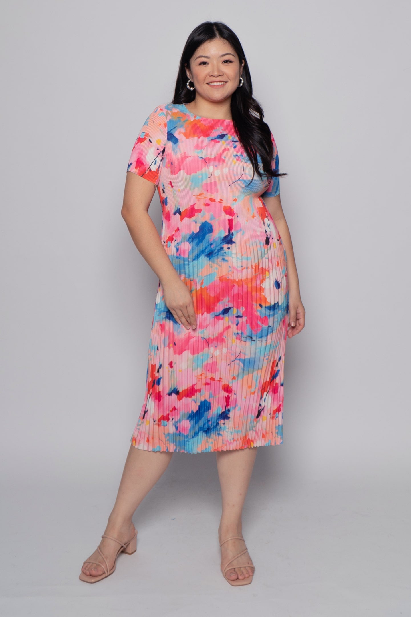 Voon Pleated Dress in Pink Blossoms