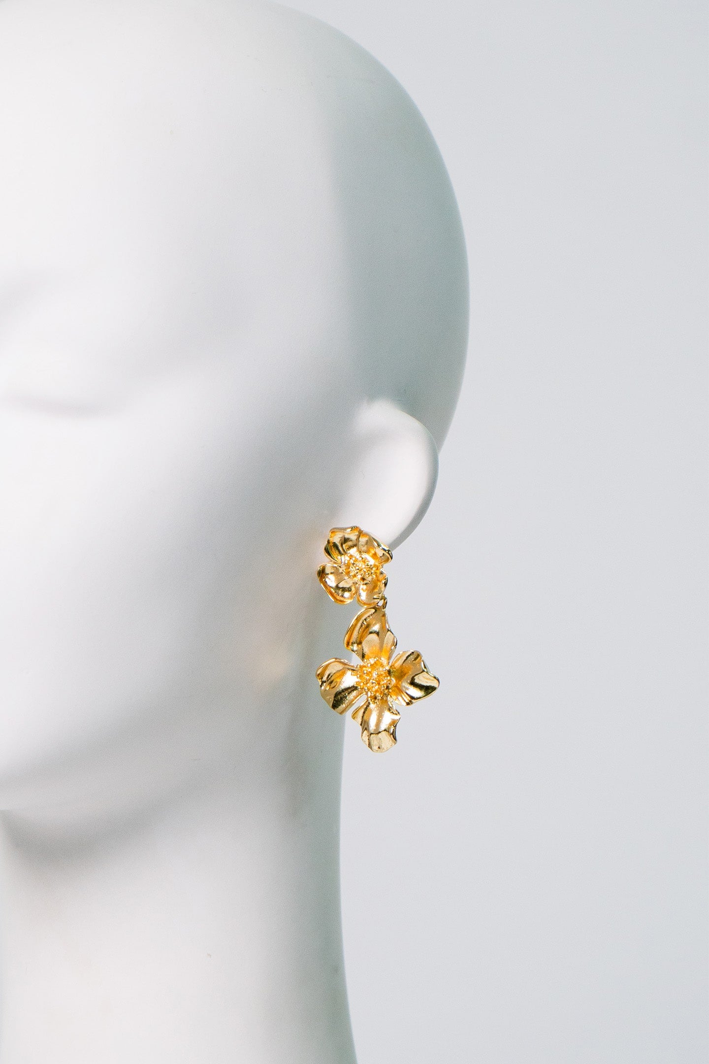 Gold Double Flower Earrings