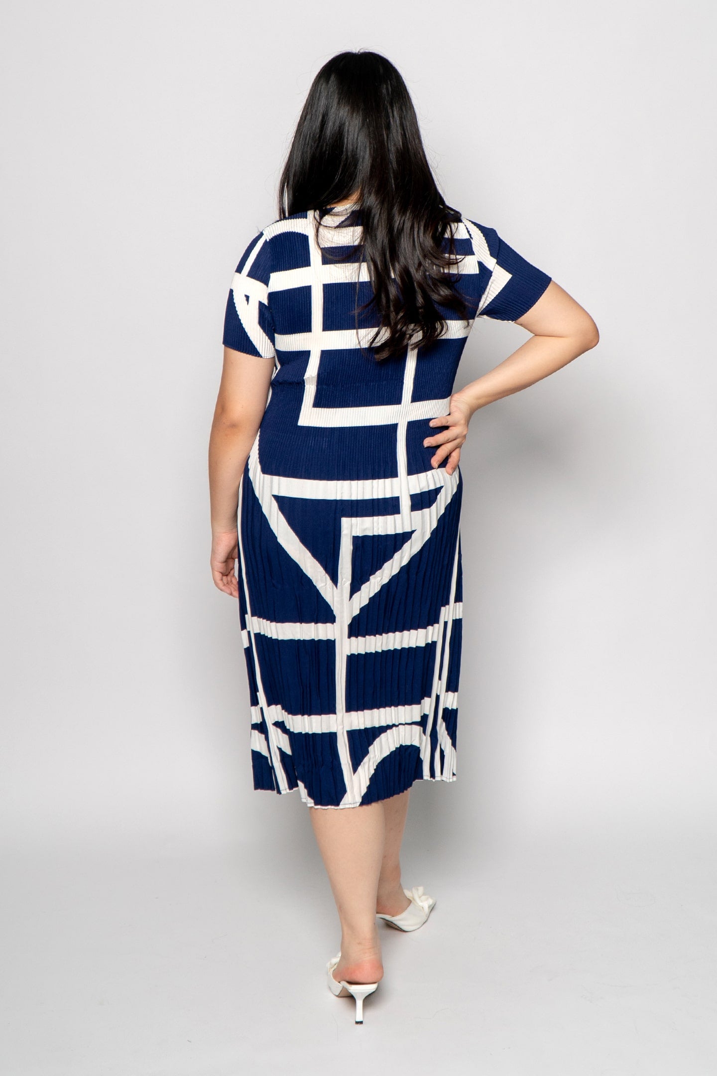Vera Pleated Dress in Blue Lines