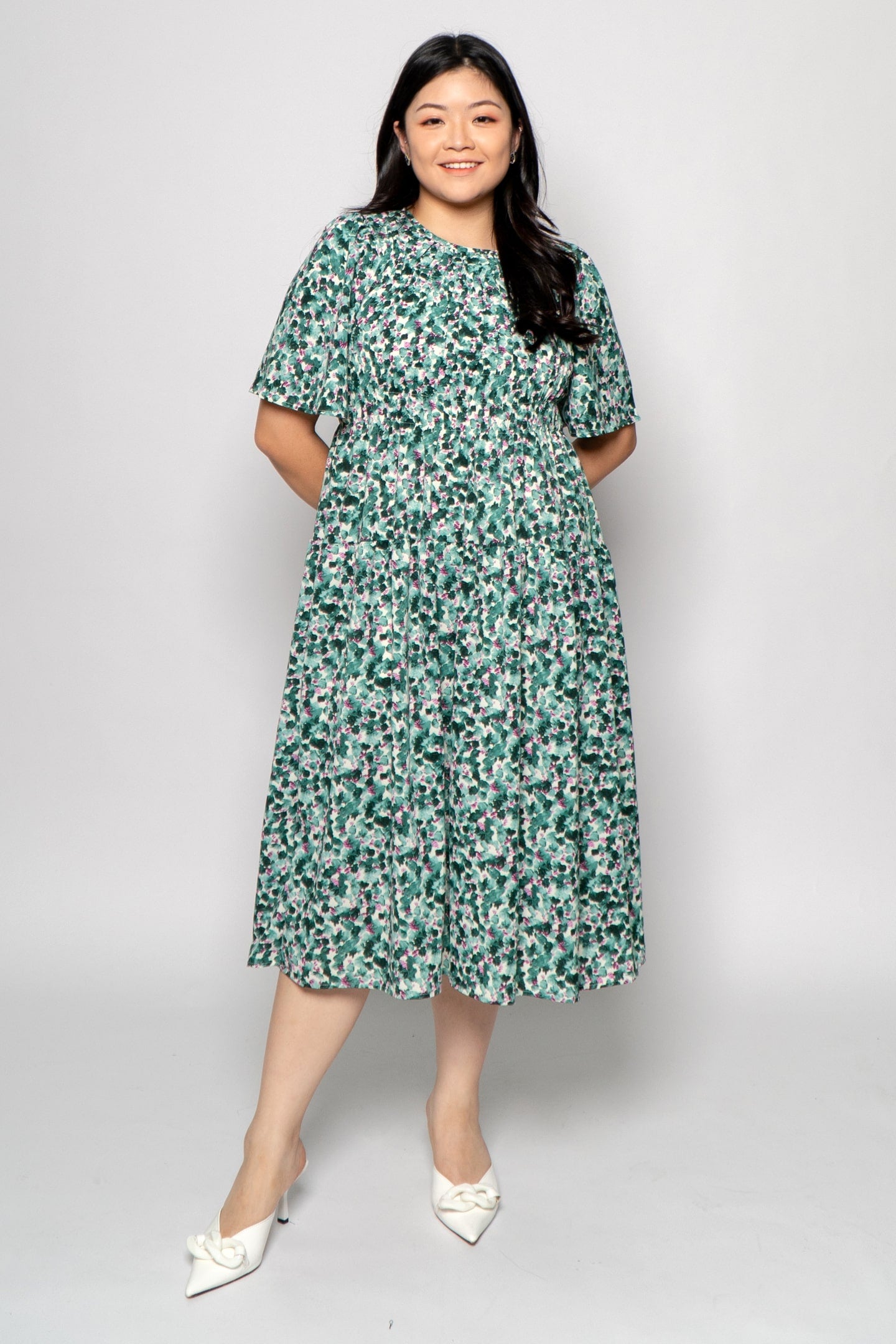Astha Dress in Green Poppies
