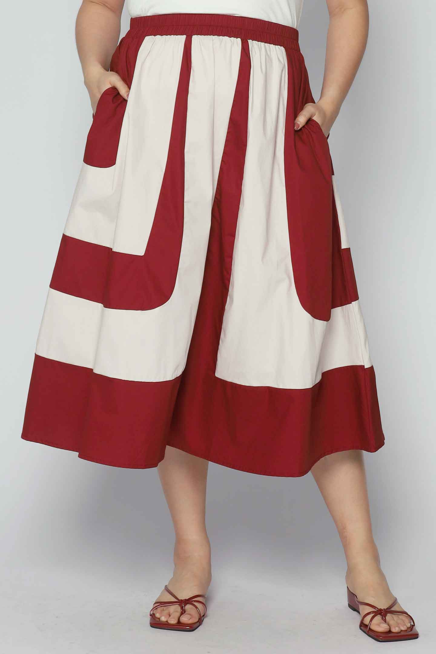 PO - Danae Colourblock Skirt in Maroon