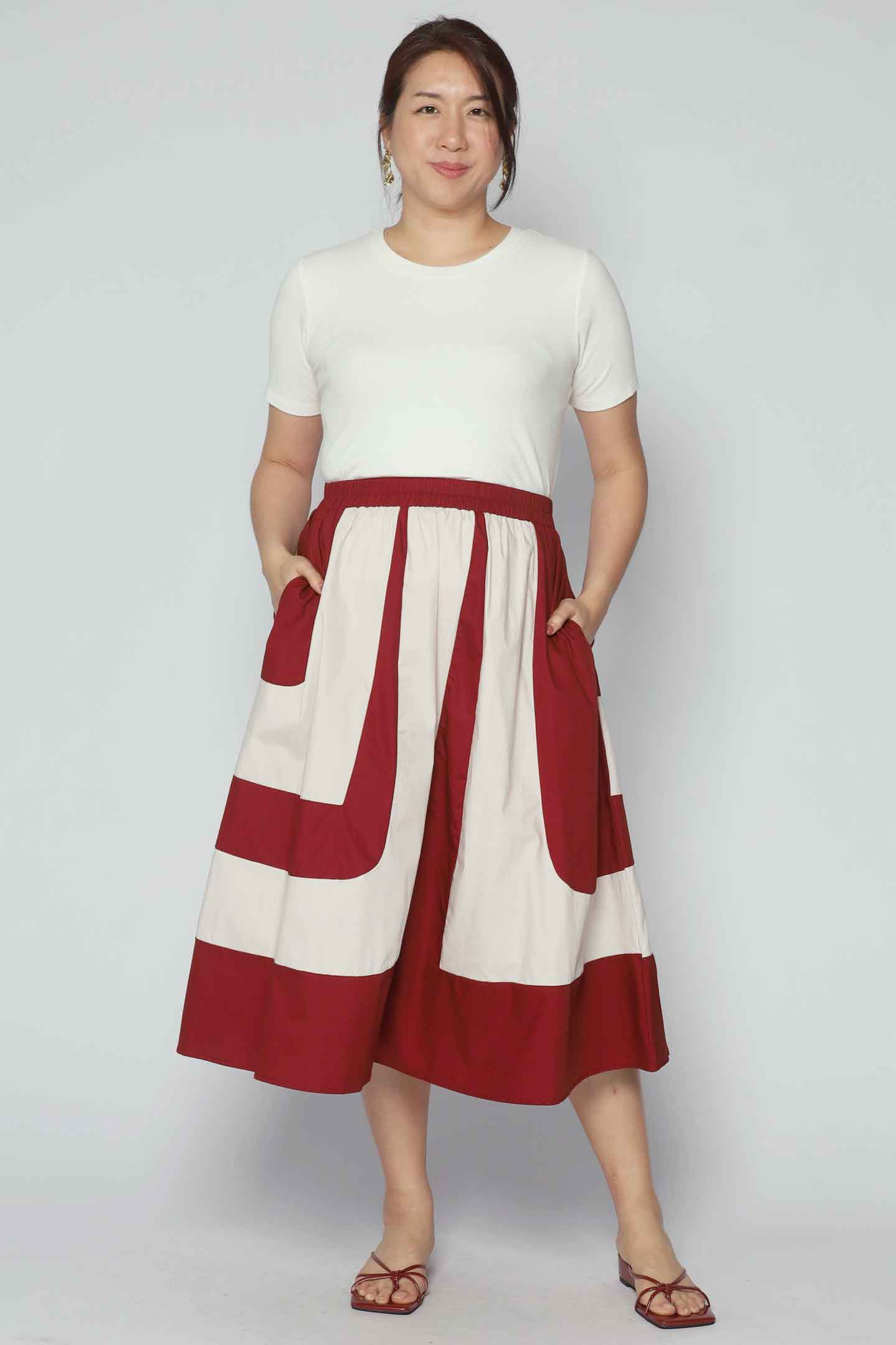 PO - Danae Colourblock Skirt in Maroon