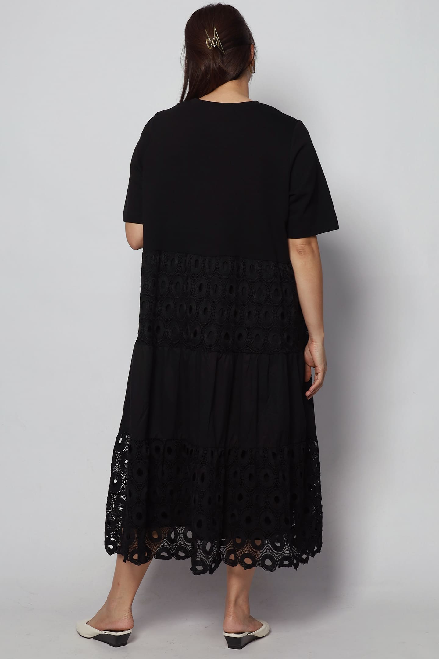 Daya Eyelet Crochet Dress in Black